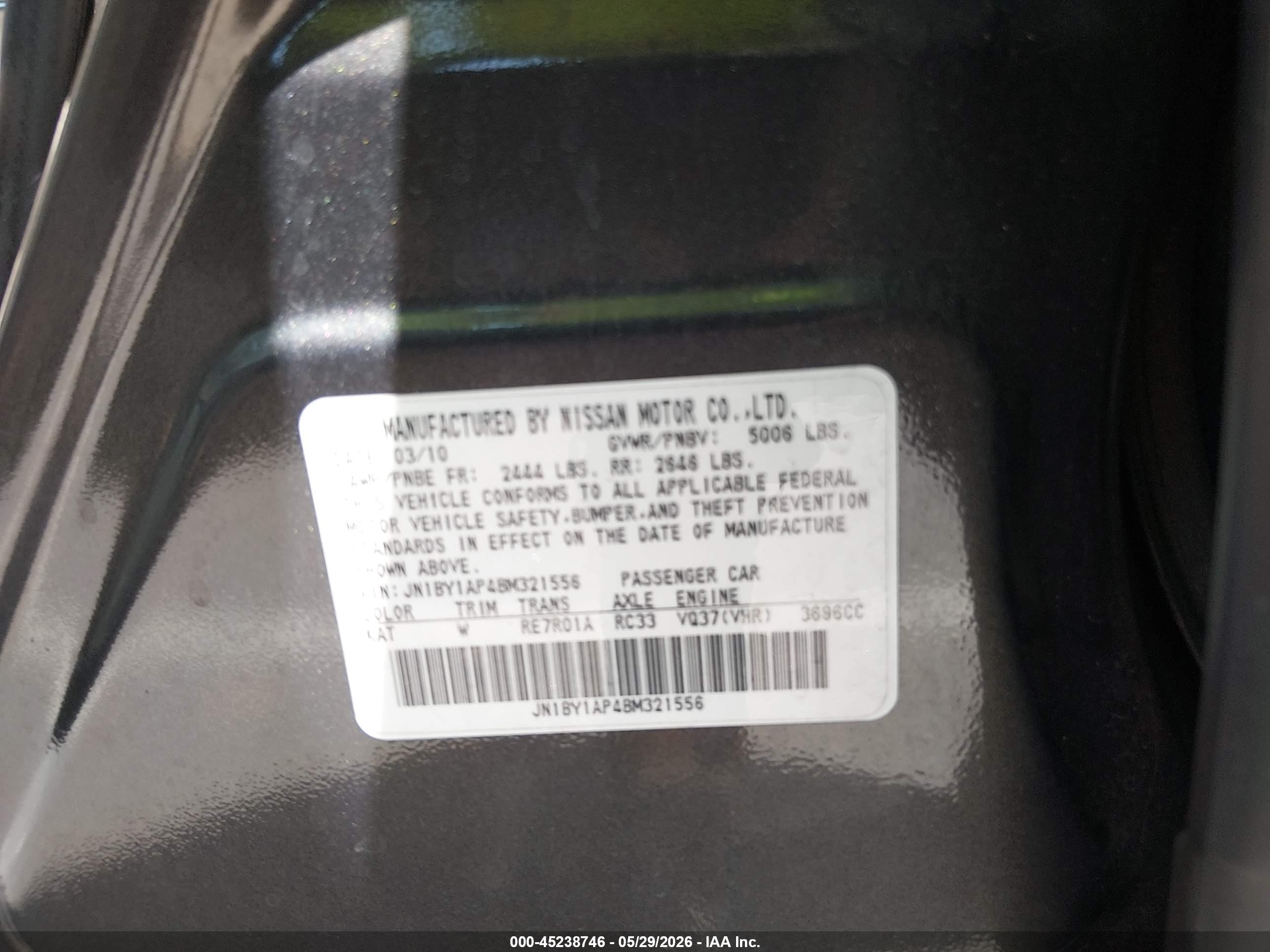 2011 Infiniti M37   Black vin: JN1BY1AP4BM321556