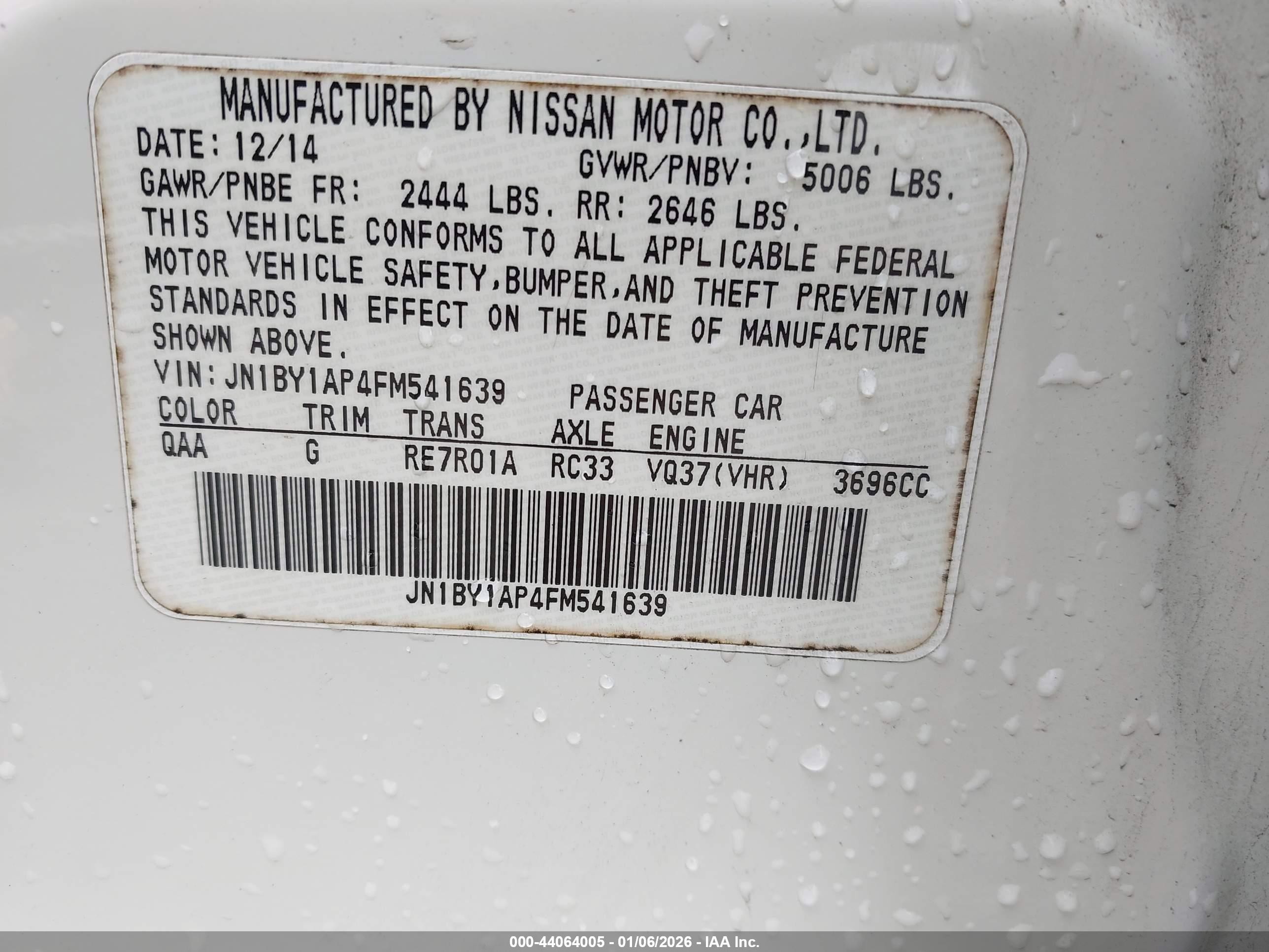 2015 Infiniti Q70 3.7 White vin: JN1BY1AP4FM541639