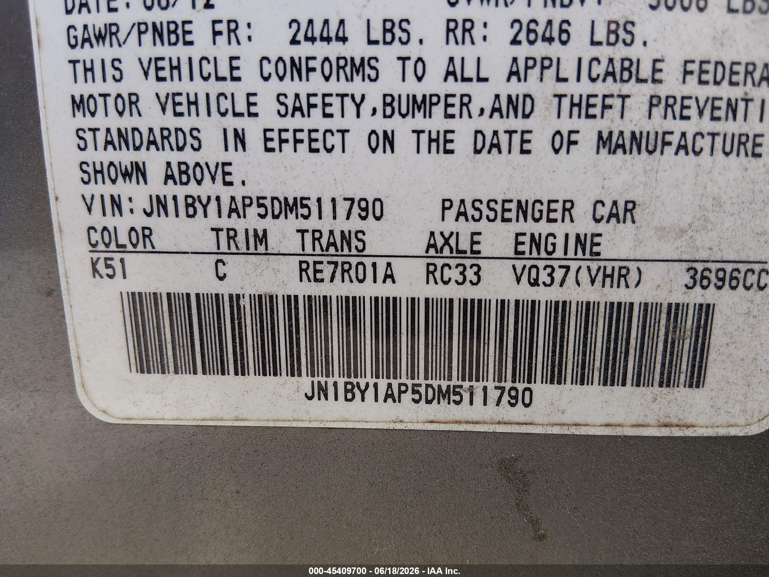 2013 Infiniti M37   Silver vin: JN1BY1AP5DM511790