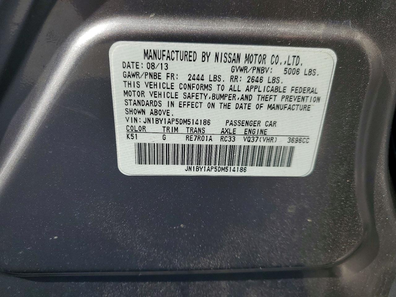2013 Infiniti M37 Base Gray vin: JN1BY1AP5DM514186
