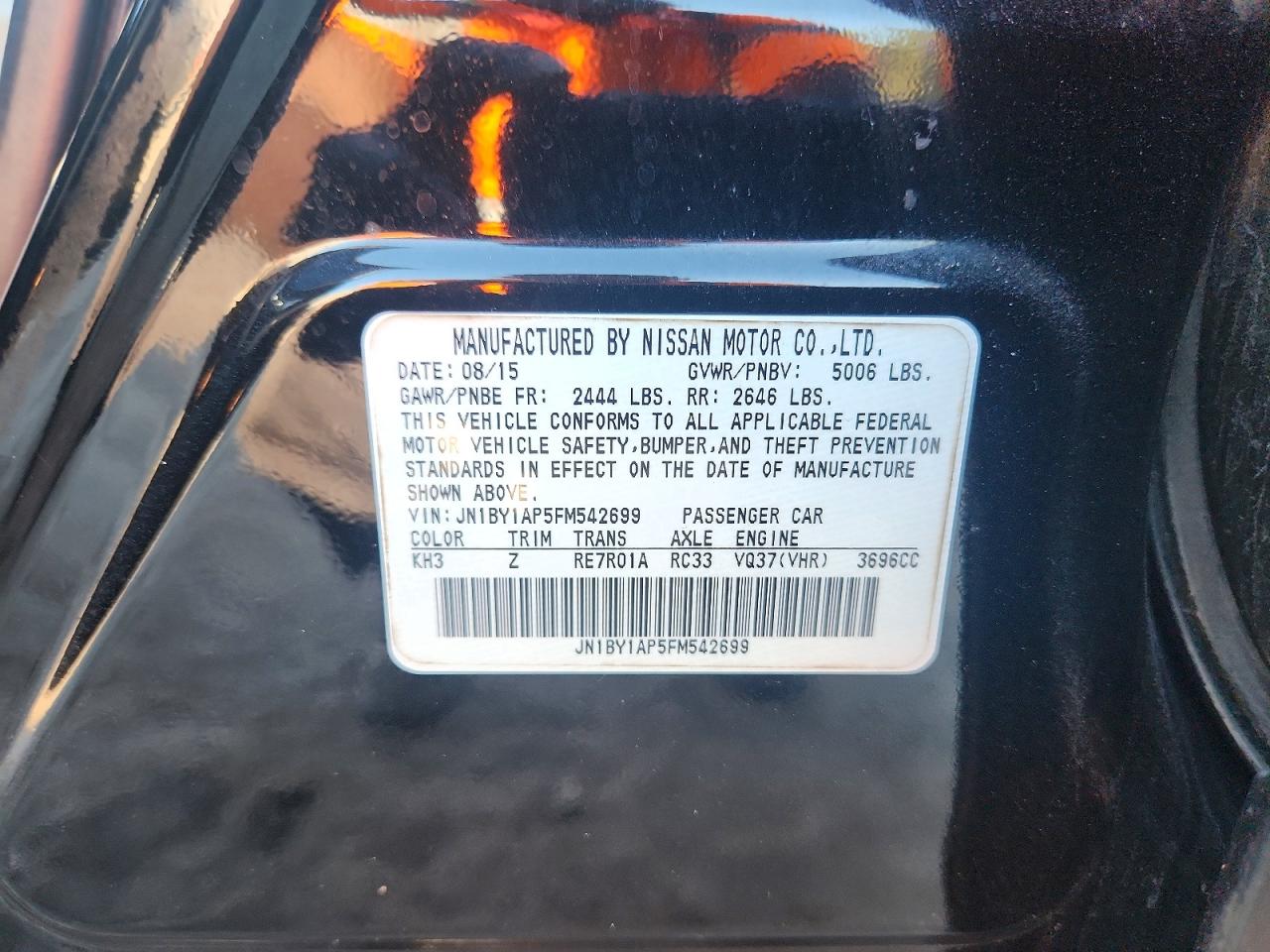 2015 Infiniti Q70 3.7 Black vin: JN1BY1AP5FM542699