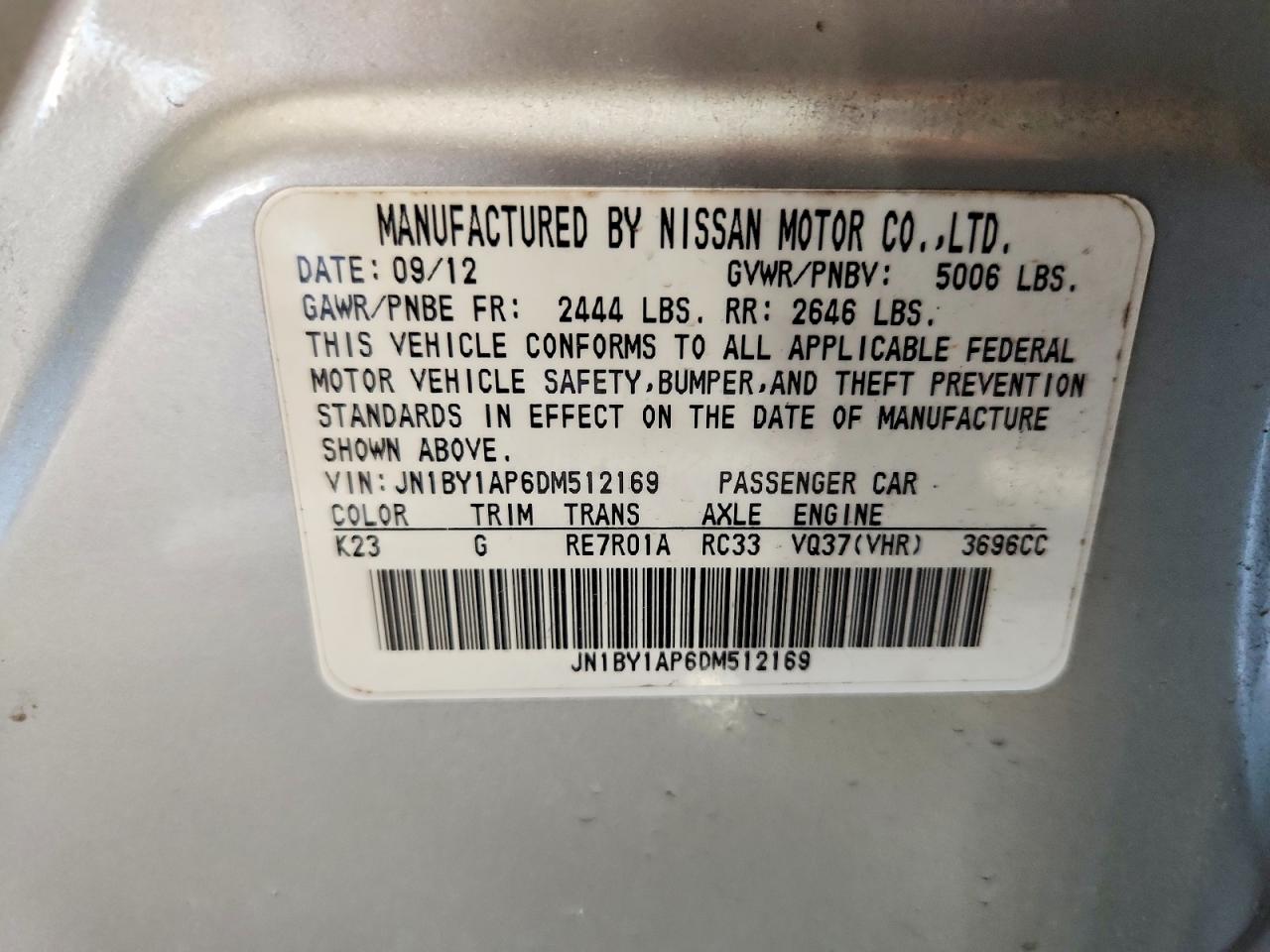 2013 Infiniti M37 Base Silver vin: JN1BY1AP6DM512169