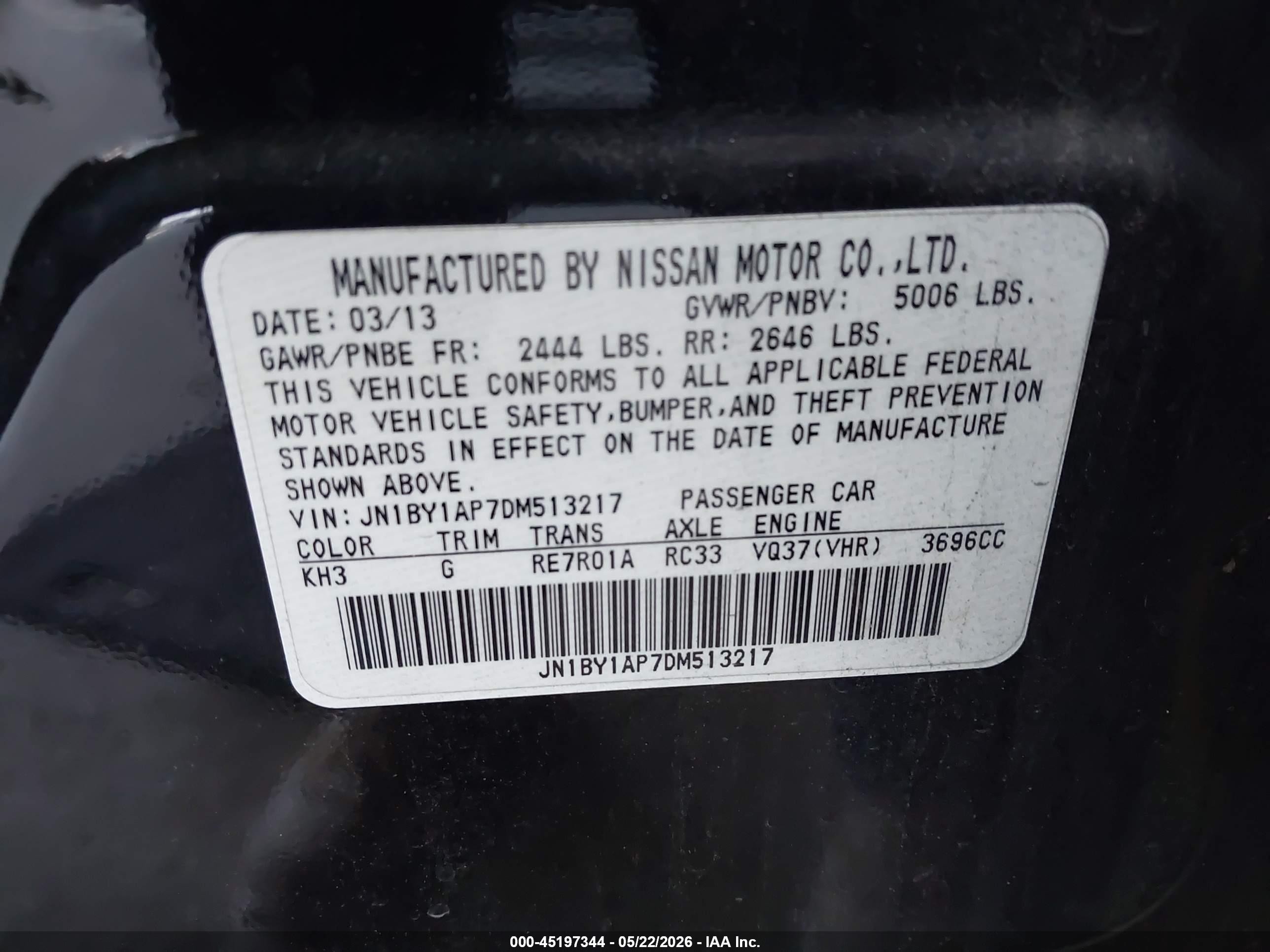2013 Infiniti M37   Black vin: JN1BY1AP7DM513217