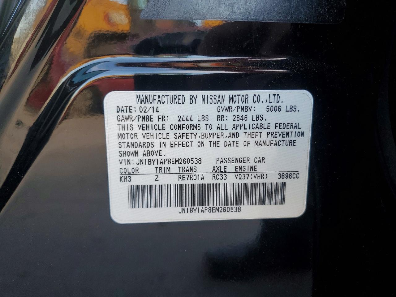 2014 Infiniti Q70 3.7 Black vin: JN1BY1AP8EM260538
