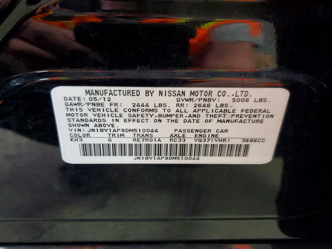 2013 Infiniti M37 Base Black vin: JN1BY1AP9DM510044