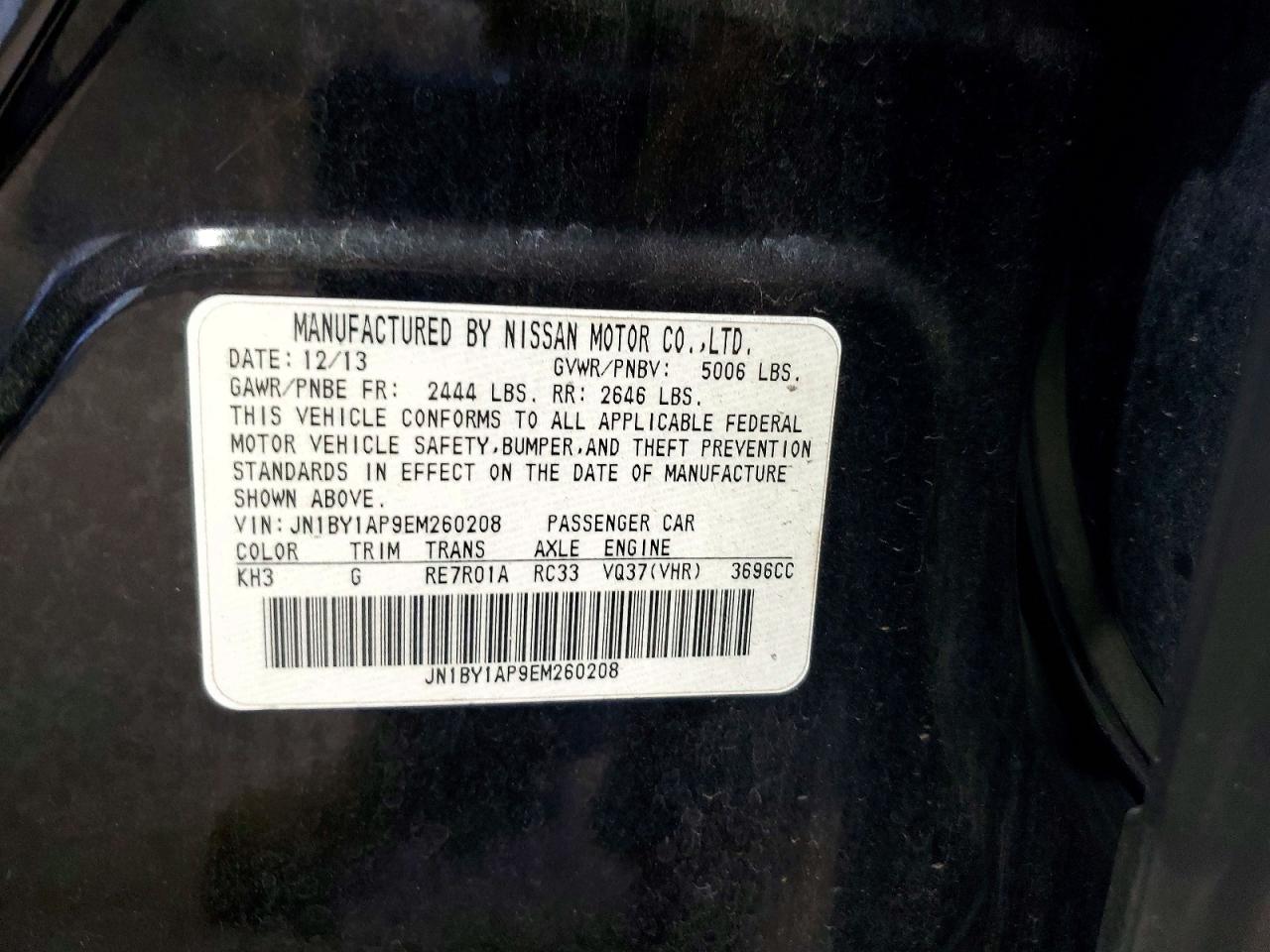 2014 Infiniti Q70 3.7 Black vin: JN1BY1AP9EM260208