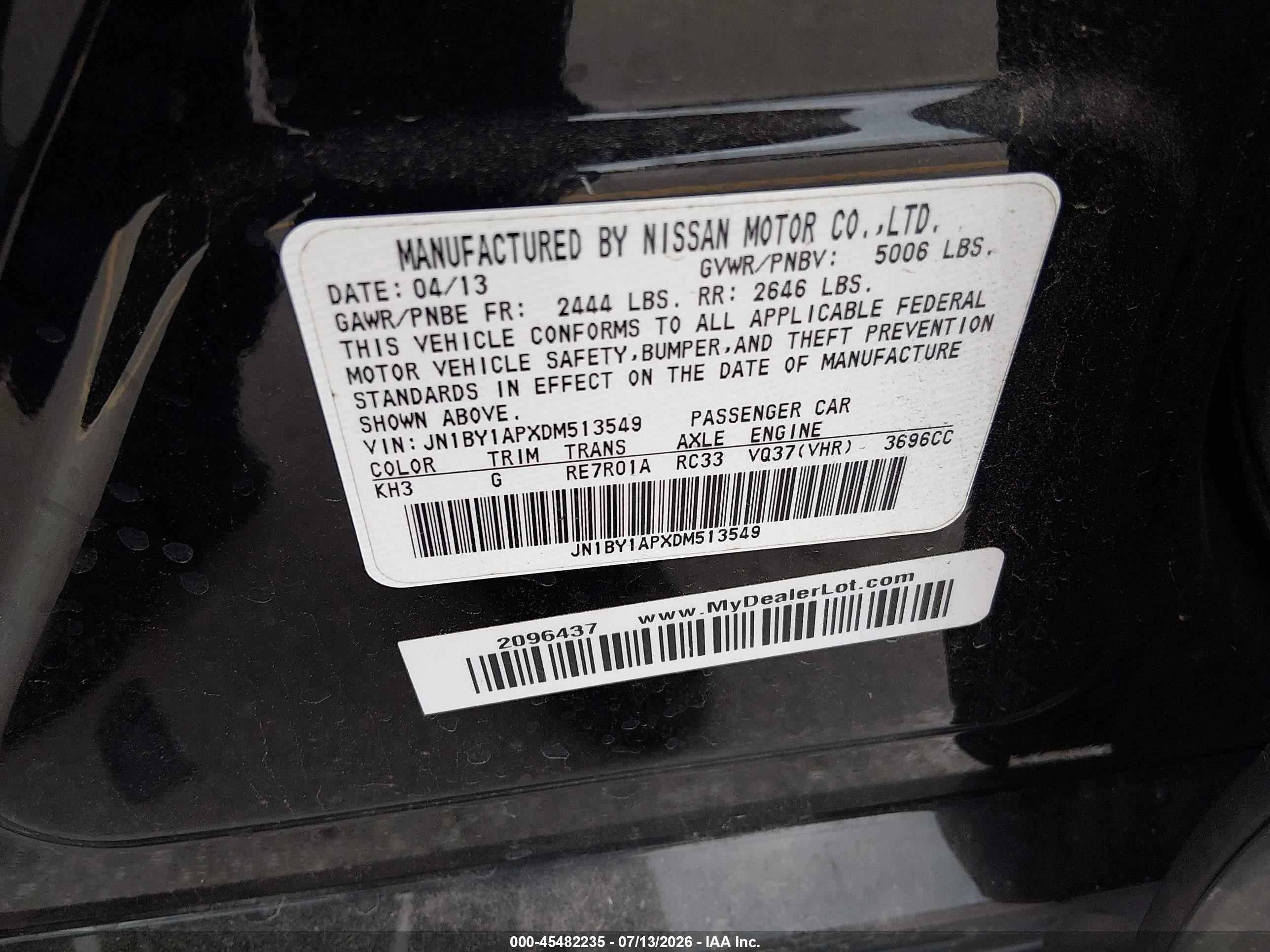 2013 Infiniti M37   Black vin: JN1BY1APXDM513549