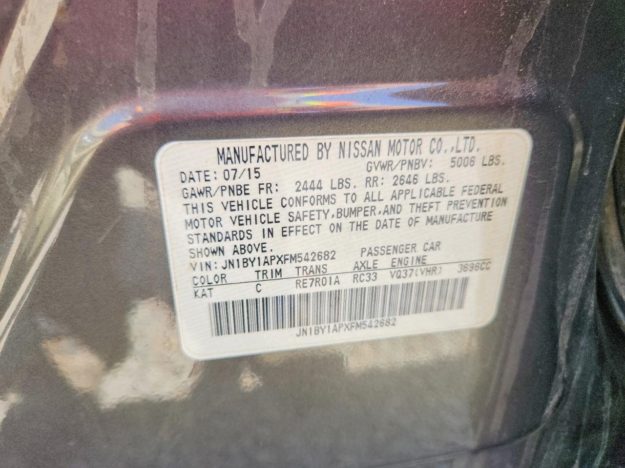 2015 Infiniti Q70 3.7 Gray vin: JN1BY1APXFM542682