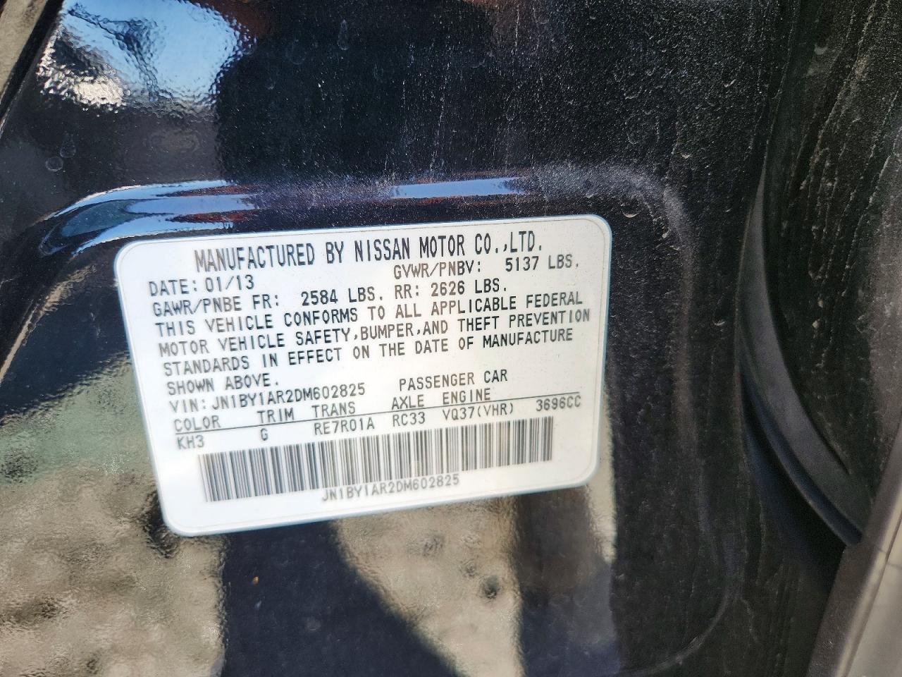 2013 Infiniti M37 X Black vin: JN1BY1AR2DM602825