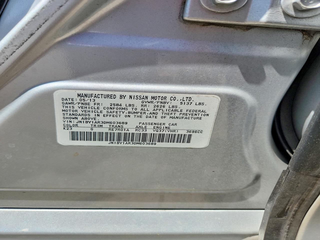 2013 Infiniti M37 X Серебряный vin: JN1BY1AR3DM603689