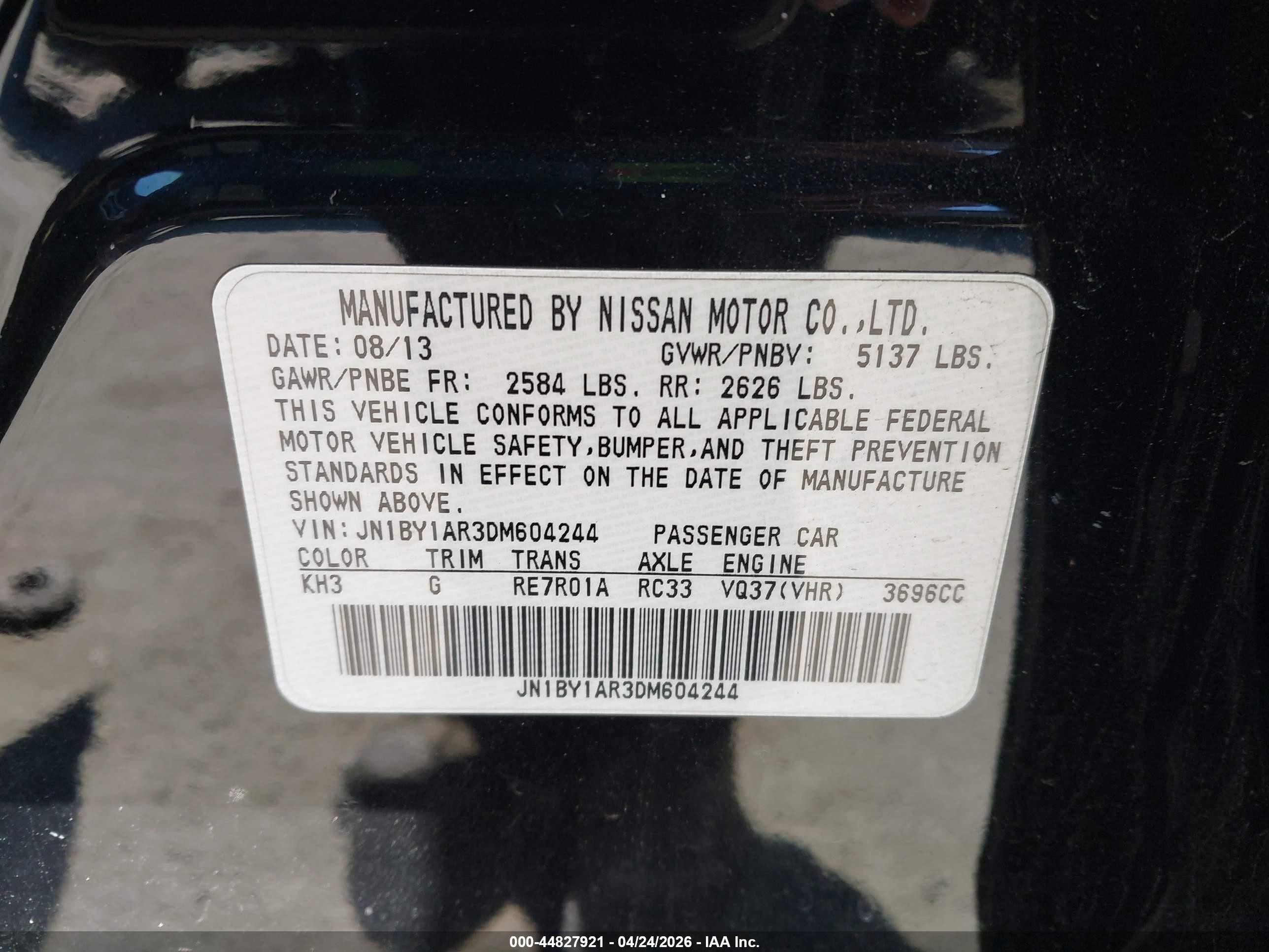 2013 Infiniti M37x   Черный vin: JN1BY1AR3DM604244