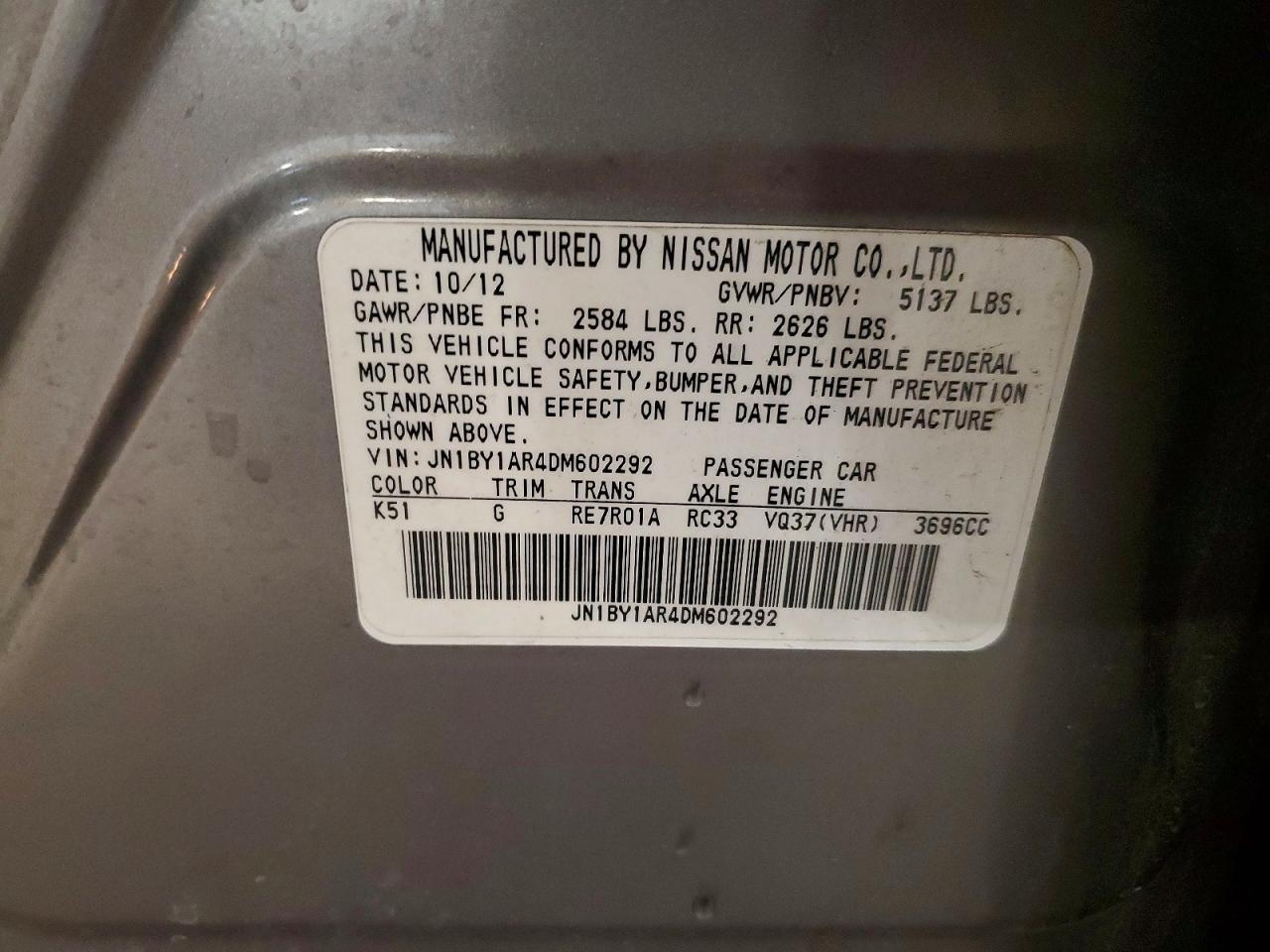 2013 Infiniti M37 X Silver vin: JN1BY1AR4DM602292