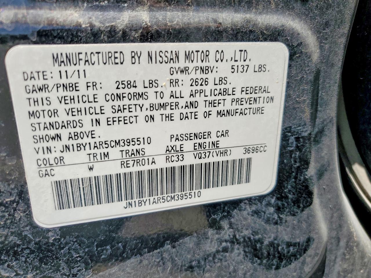 2012 Infiniti M37 X Charcoal vin: JN1BY1AR5CM395510