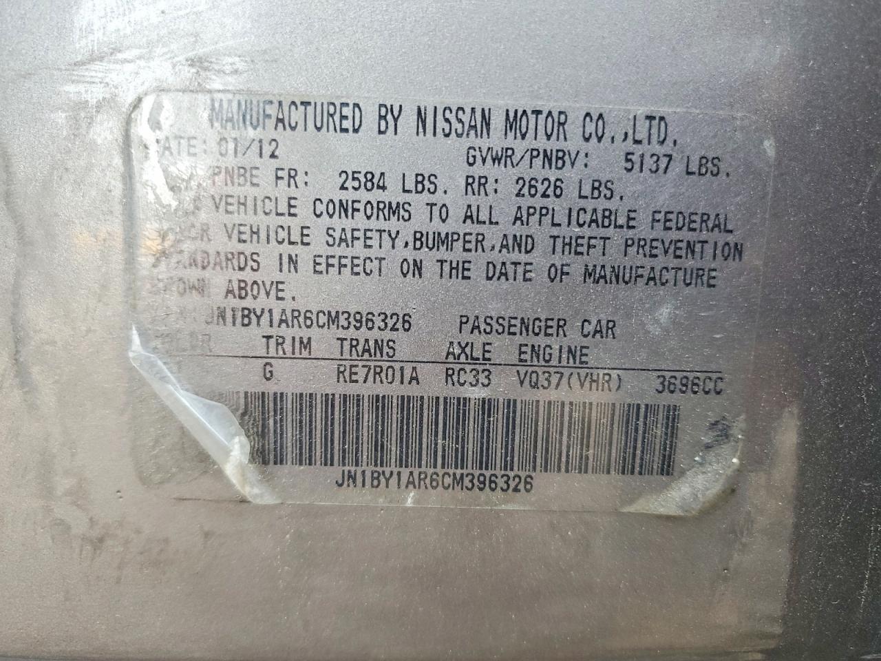 2012 Infiniti M37 X Gray vin: JN1BY1AR6CM396326