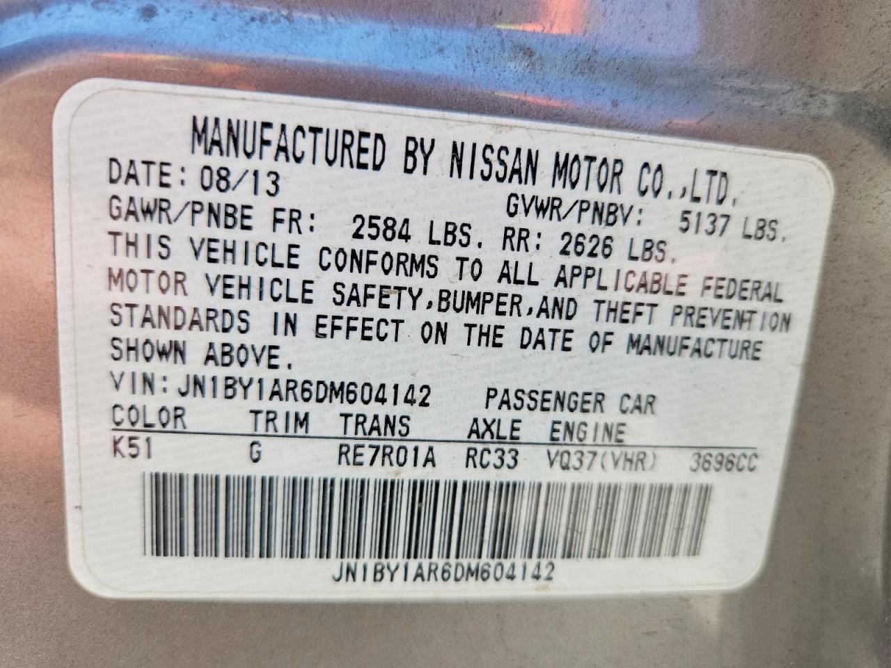 2013 Infiniti M37 X Gray vin: JN1BY1AR6DM604142
