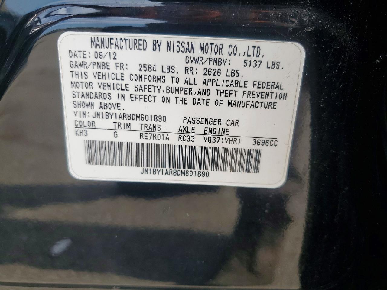 2013 Infiniti M37 X Black vin: JN1BY1AR8DM601890