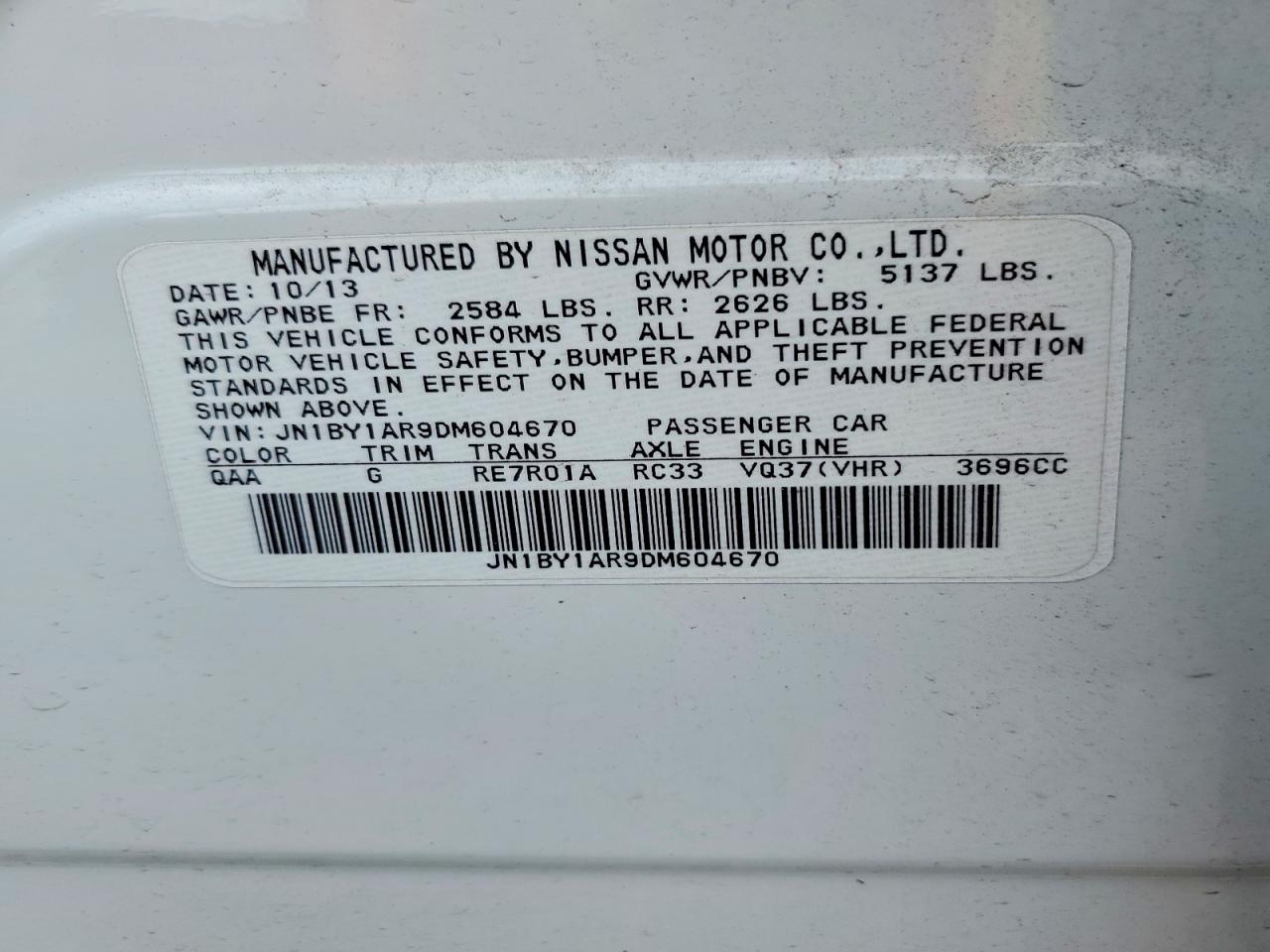 2013 Infiniti M37 X White vin: JN1BY1AR9DM604670
