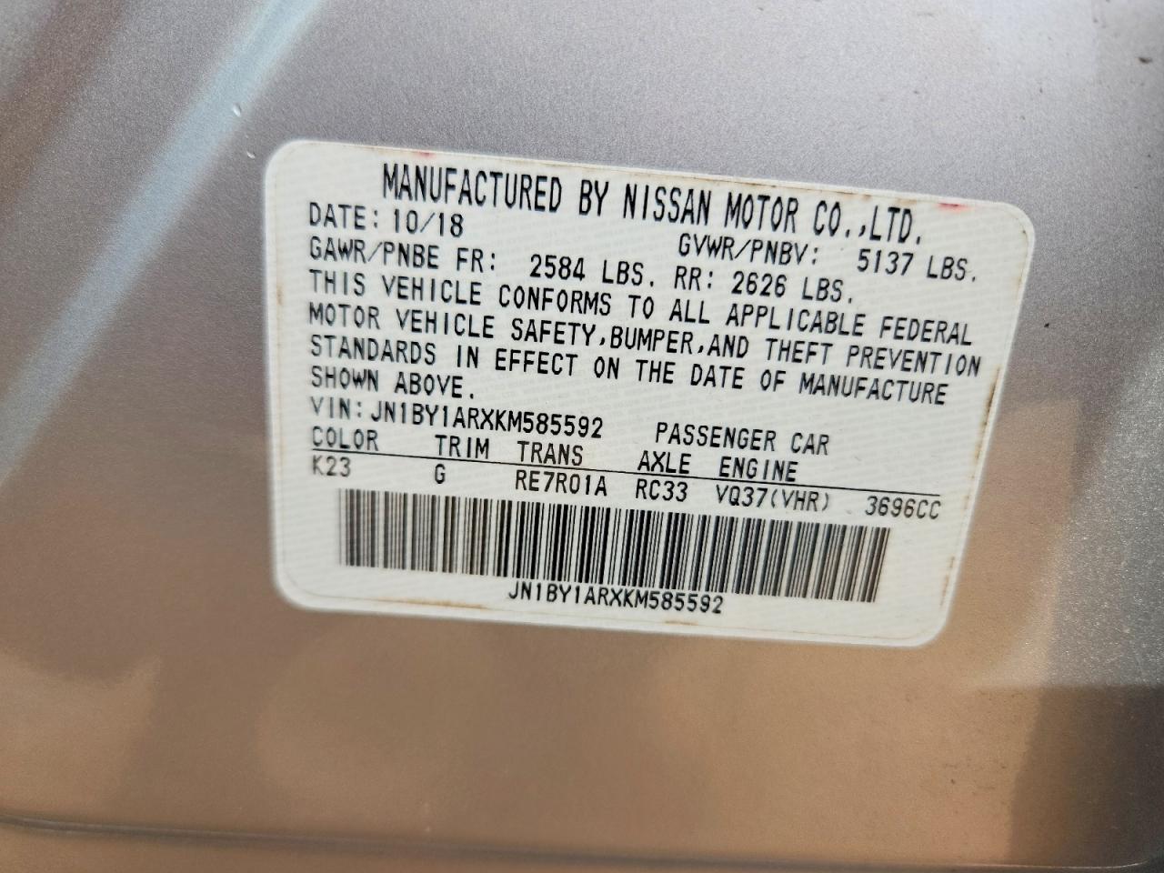 2019 Infiniti Q70 3.7 Luxe Silver vin: JN1BY1ARXKM585592