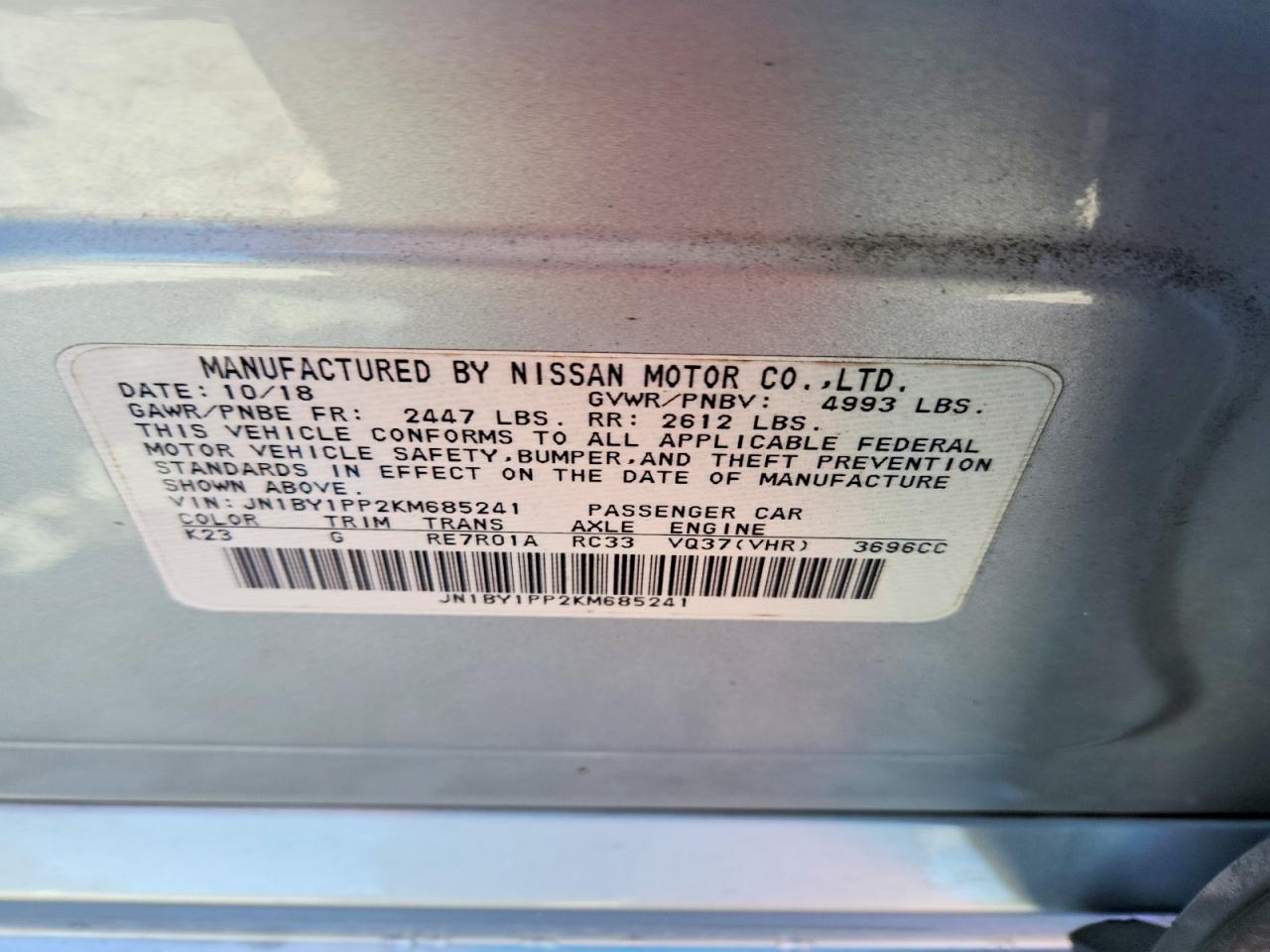 2019 Infiniti Q70l 3.7 Luxe Silver vin: JN1BY1PP2KM685241