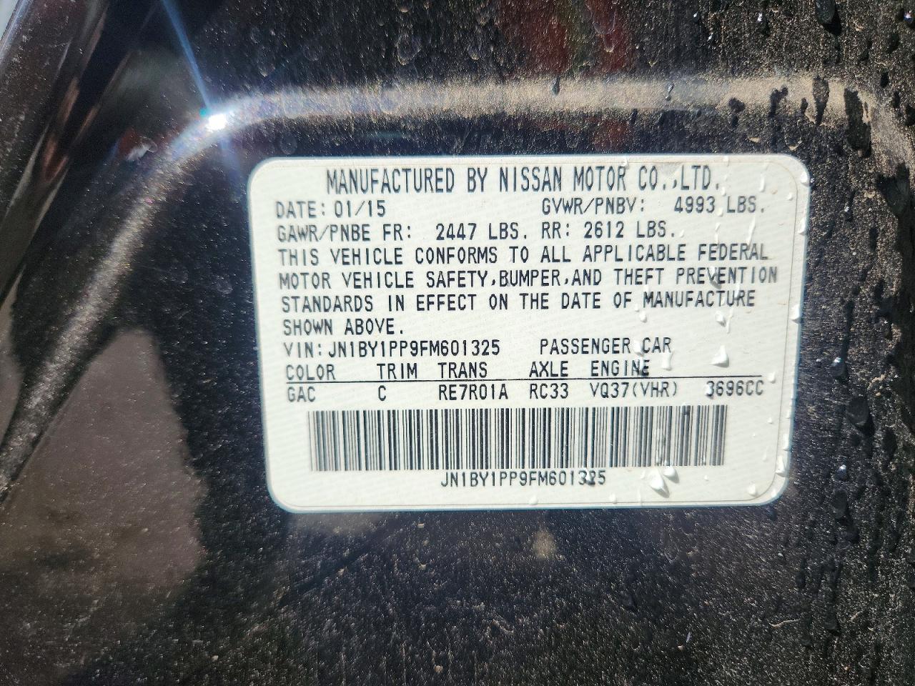 2015 Infiniti Q70l 3.7 Black vin: JN1BY1PP9FM601325