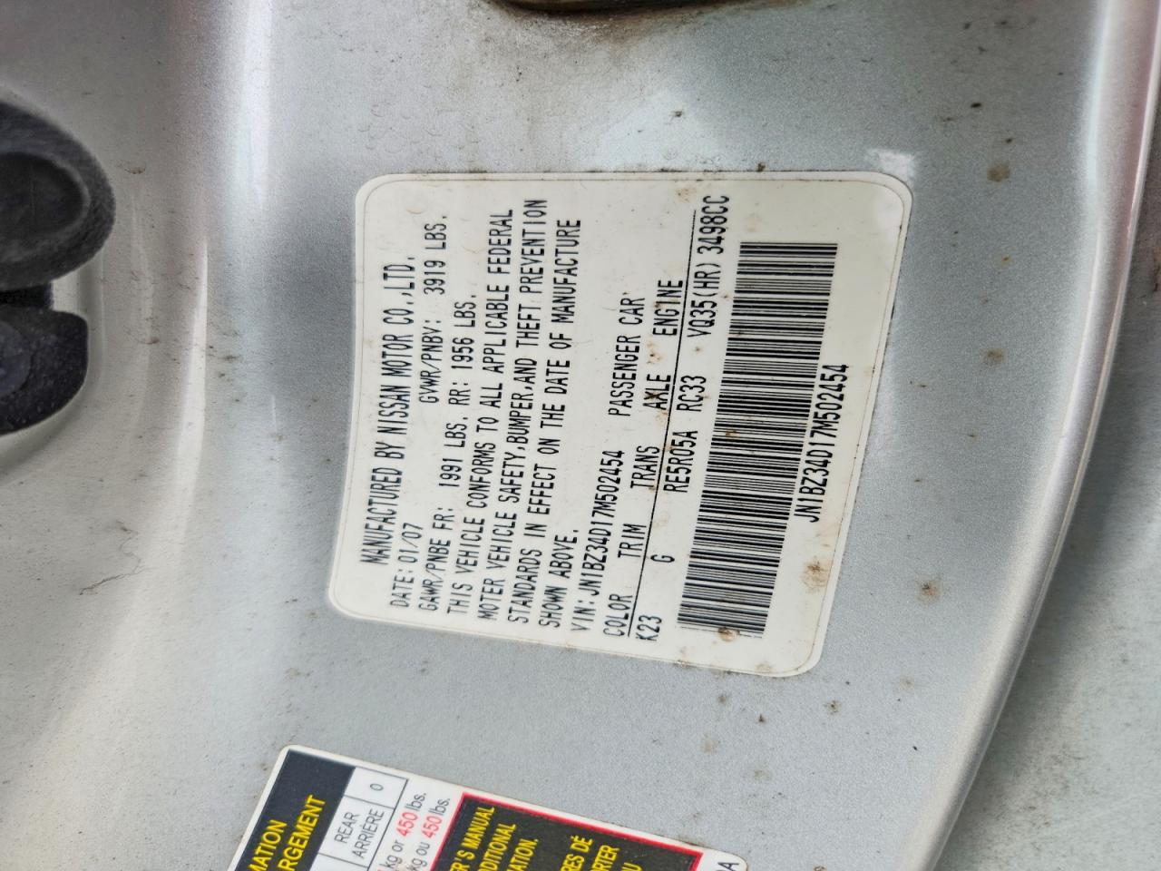 2007 Nissan 350z Base Green vin: JN1BZ34D17M502454
