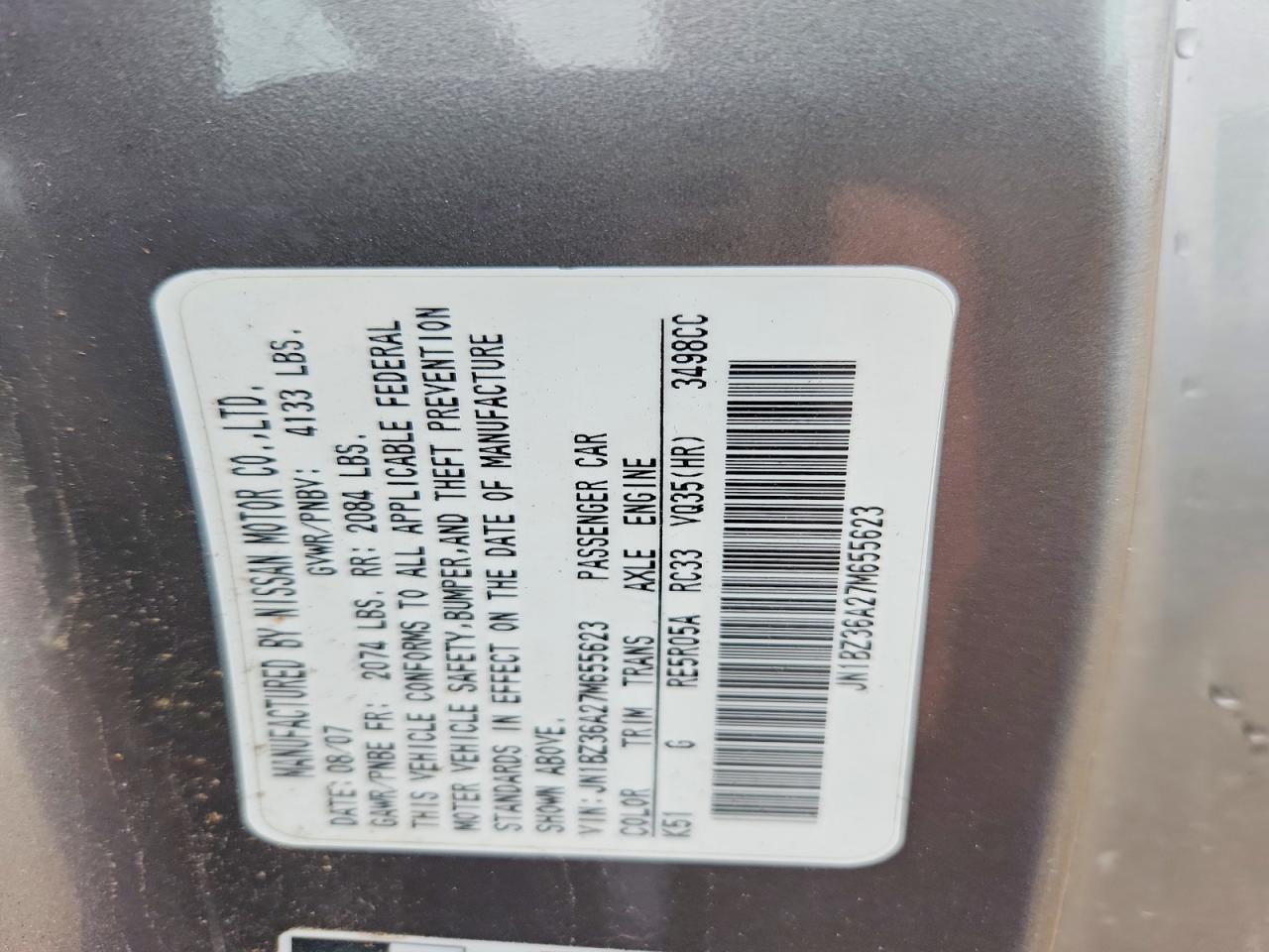 2007 Nissan 350z Enthusiast Silver vin: JN1BZ36A27M655623