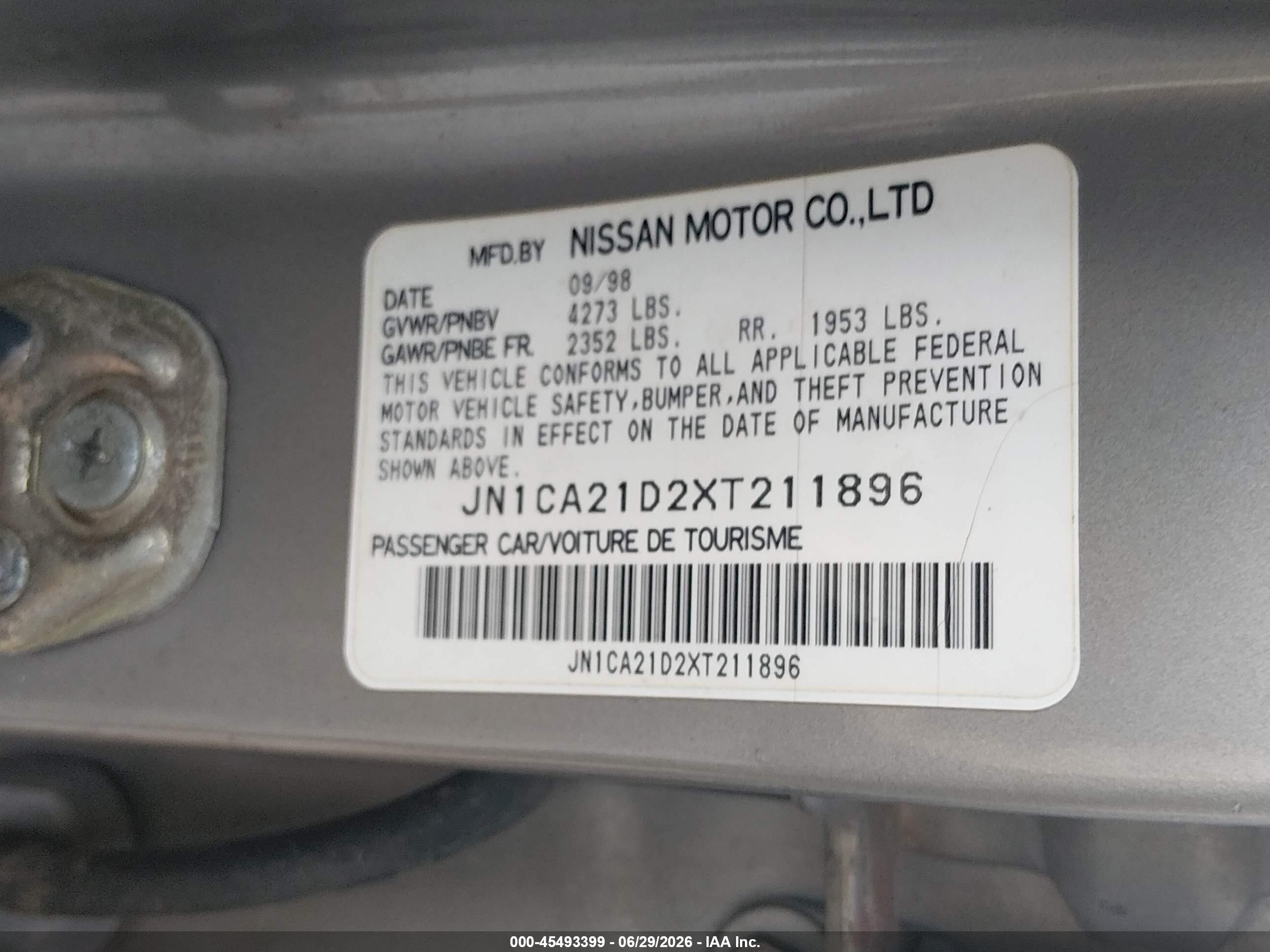 1999 Nissan Maxima Gle/gxe/se/se-l Tan vin: JN1CA21D2XT211896