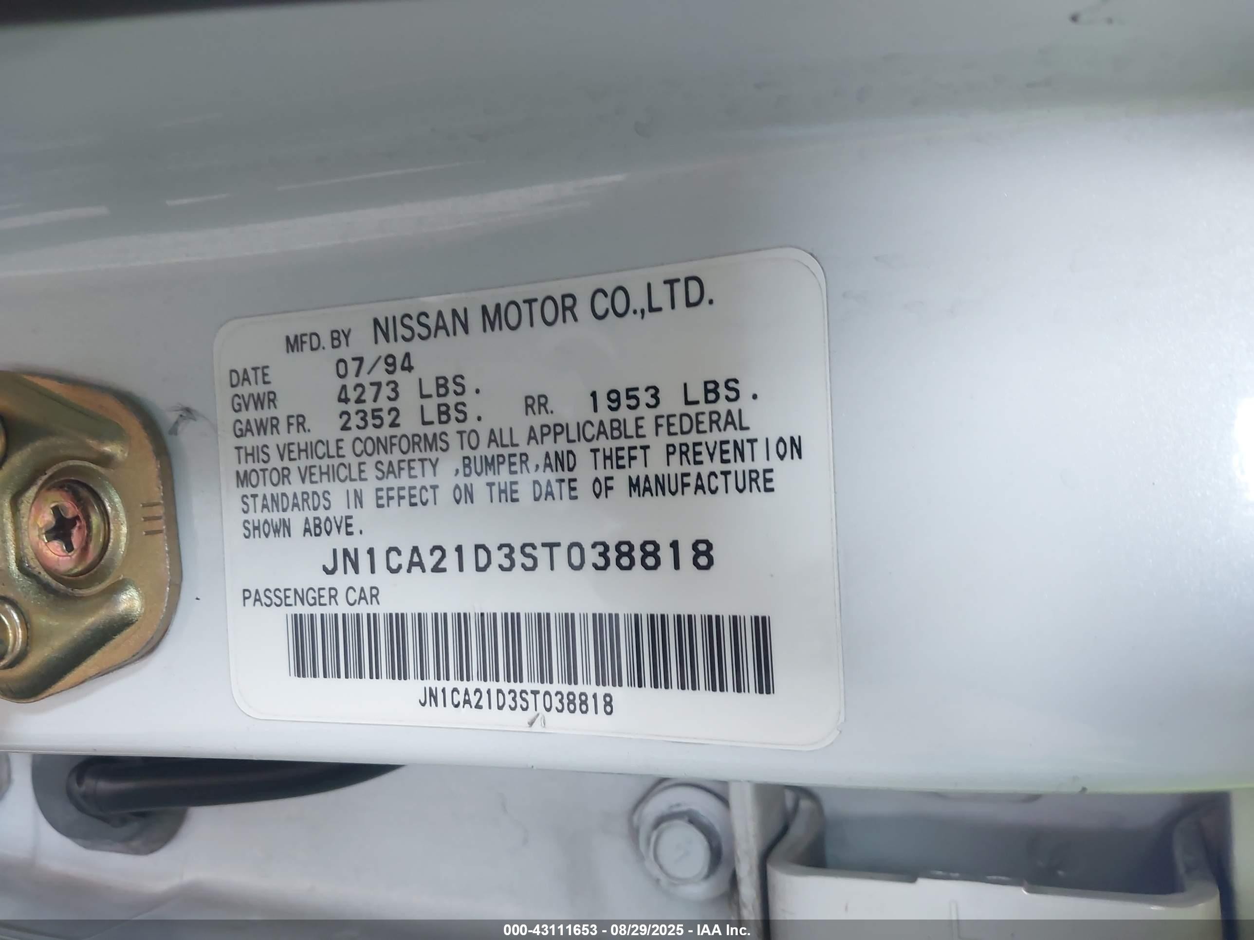 1995 Nissan Maxima Gle/gxe/se Белый vin: JN1CA21D3ST038818