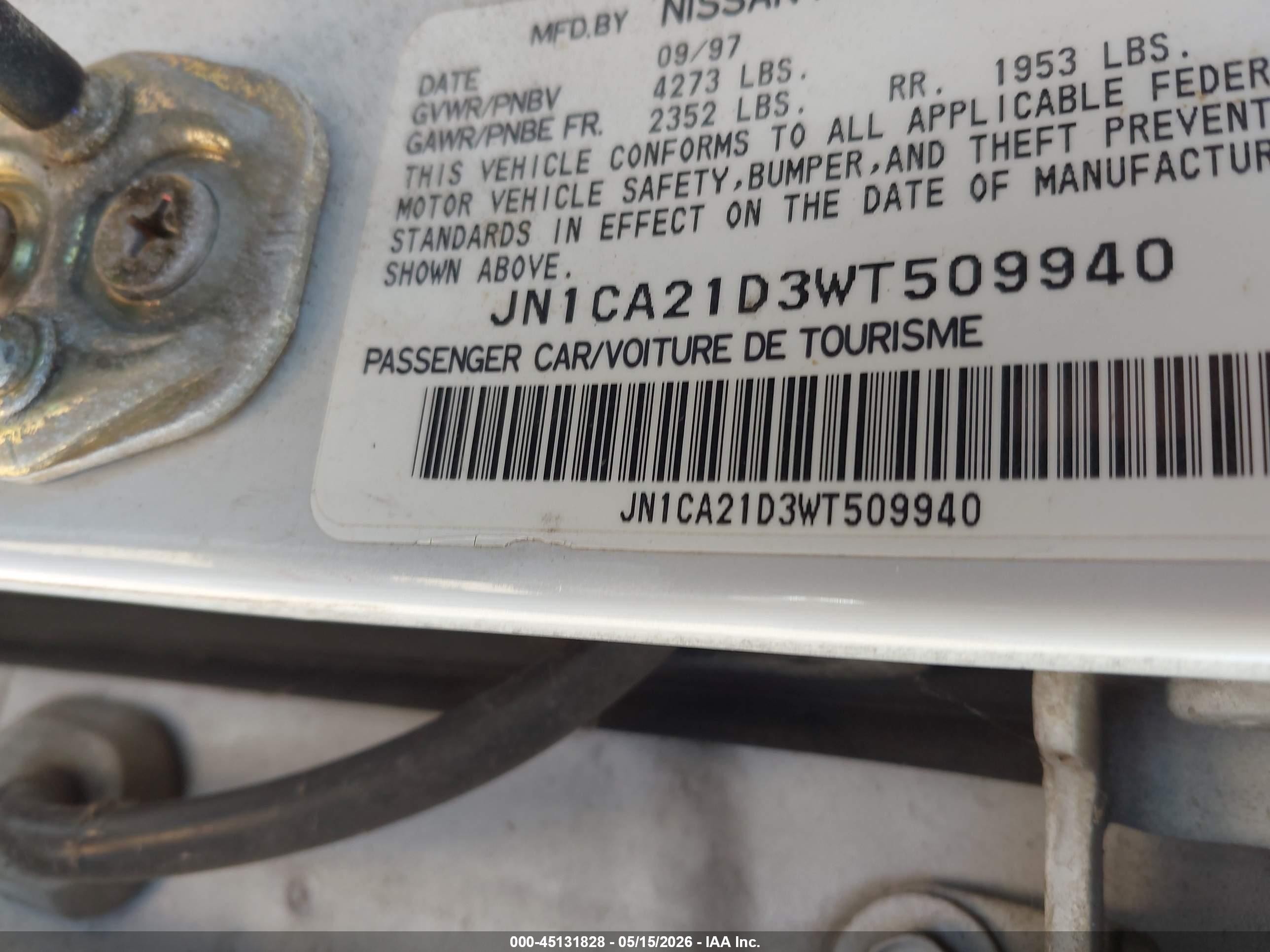 1998 Nissan Maxima Gle/gxe/se White vin: JN1CA21D3WT509940