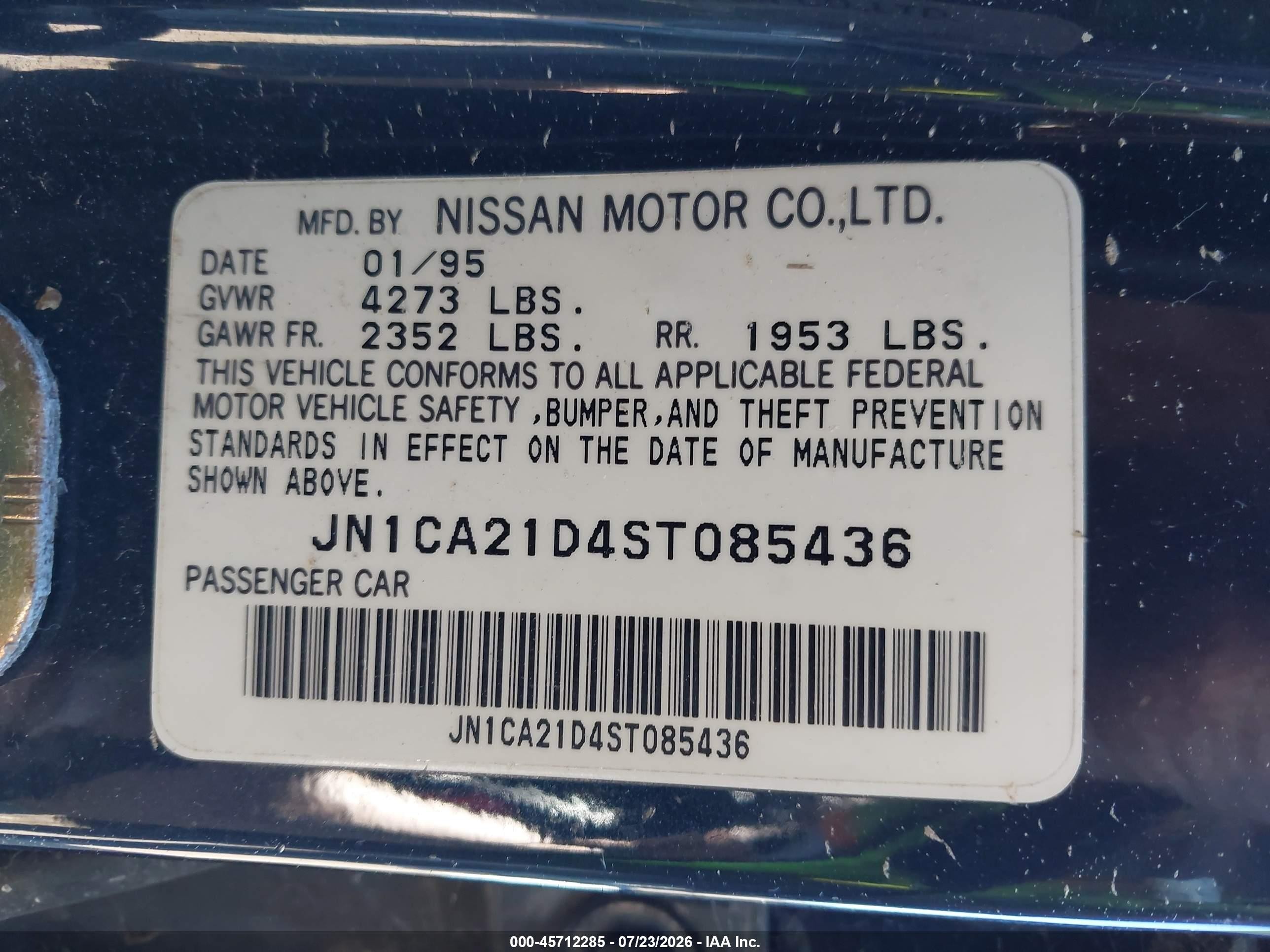 1995 Nissan Maxima Gle/gxe/se Dark Blue vin: JN1CA21D4ST085436