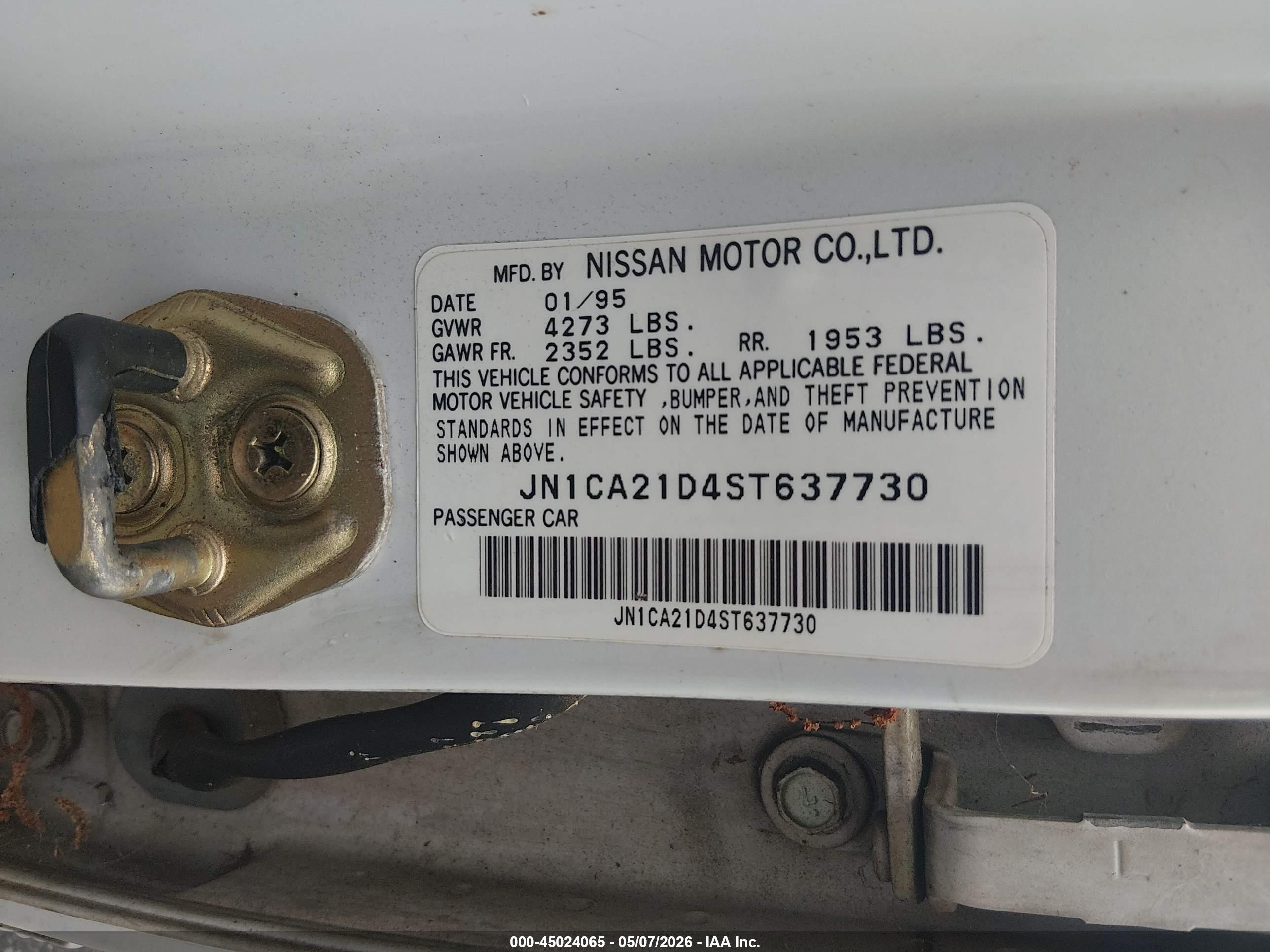 1995 Nissan Maxima Gle/gxe/se Белый vin: JN1CA21D4ST637730