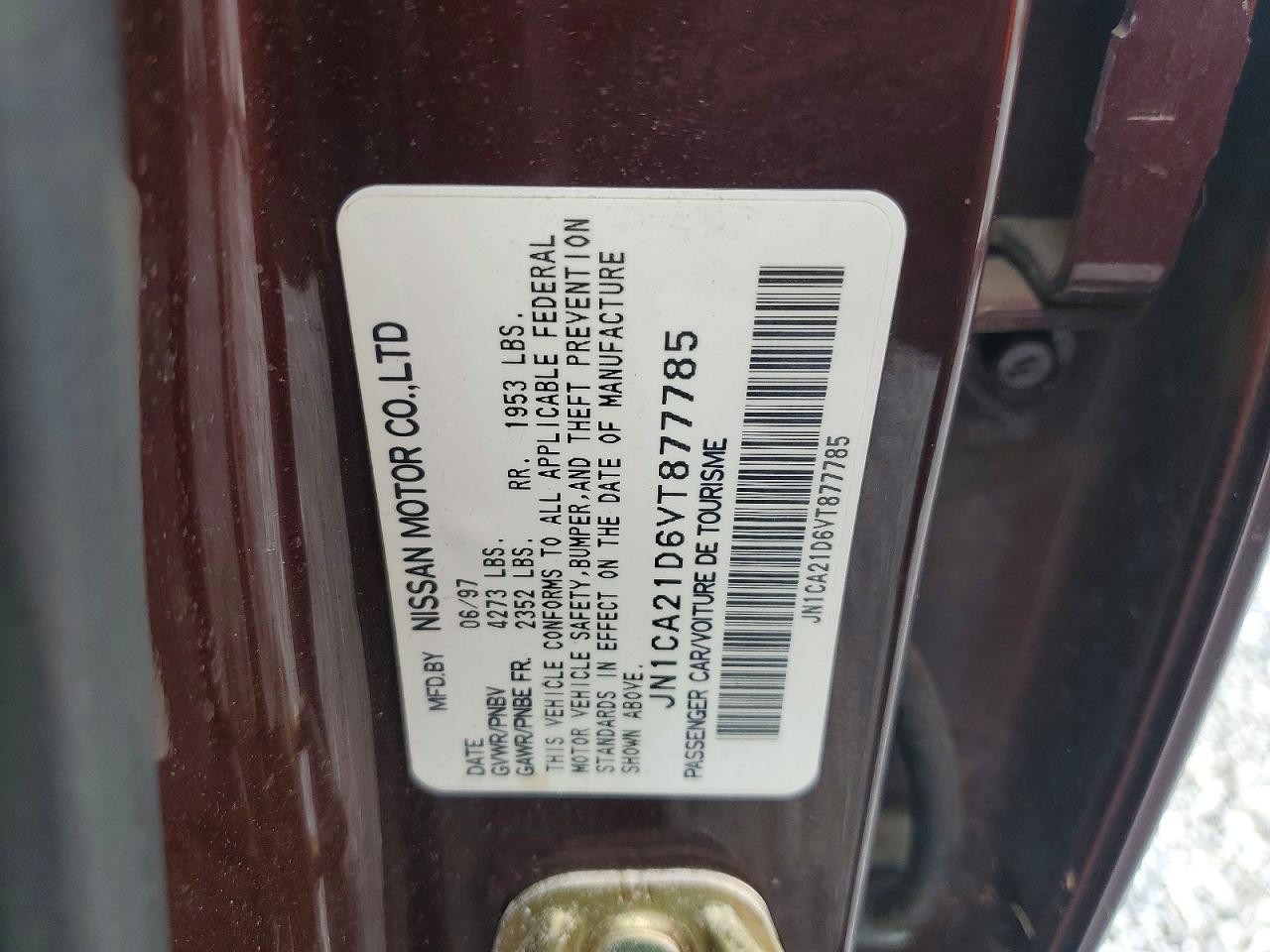 1997 Nissan Maxima Gxe Maroon vin: JN1CA21D6VT877785