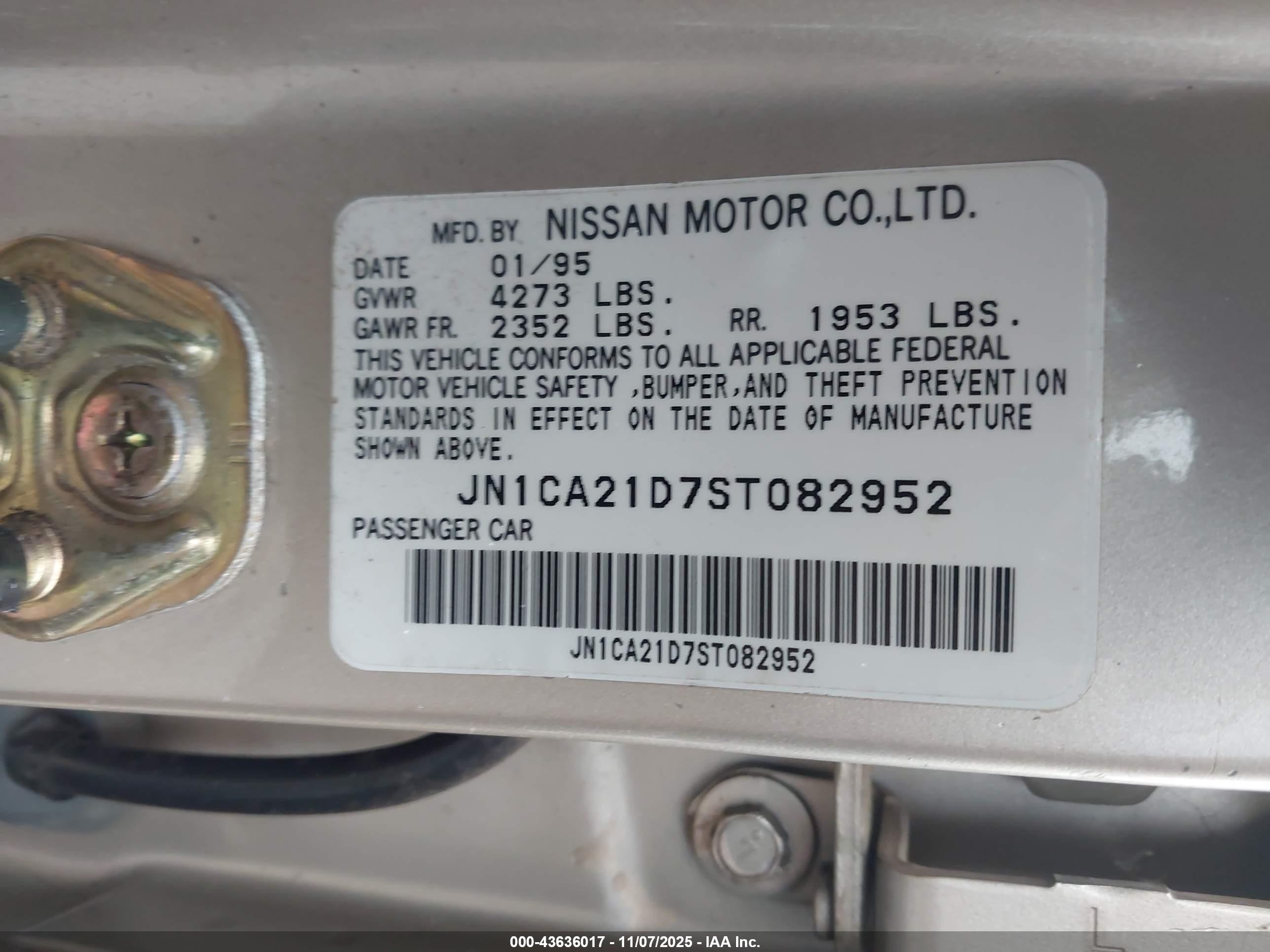1995 Nissan Maxima Gle/gxe/se Желто-коричневый vin: JN1CA21D7ST082952