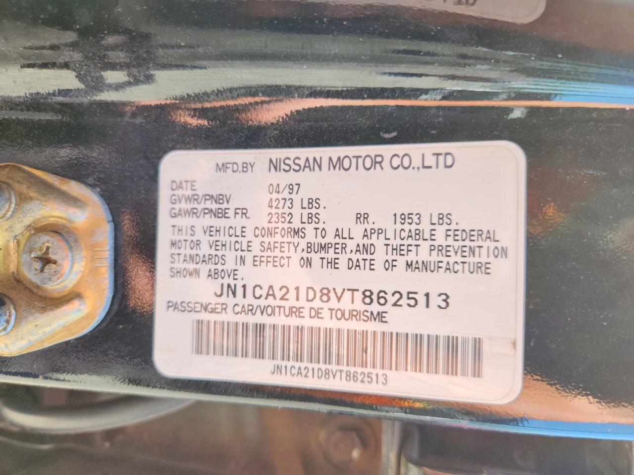 1997 Nissan Maxima Gxe Black vin: JN1CA21D8VT862513