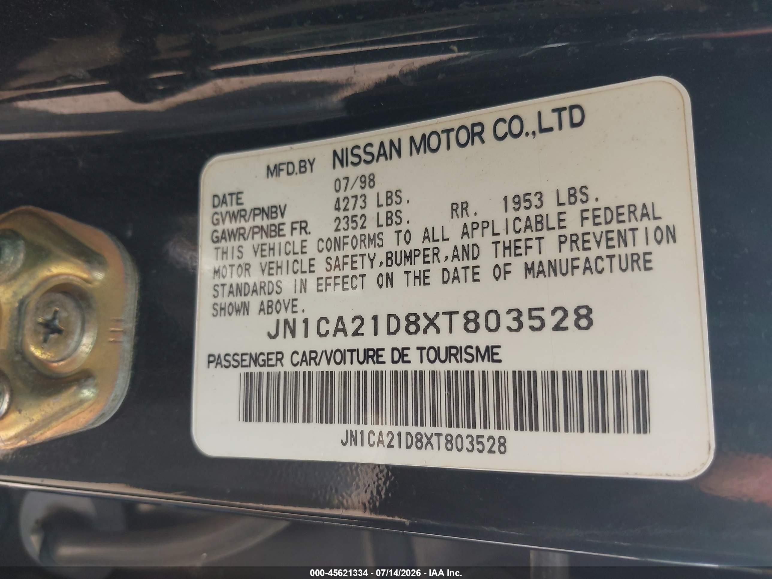 1999 Nissan Maxima Gle/gxe/se/se-l Black vin: JN1CA21D8XT803528