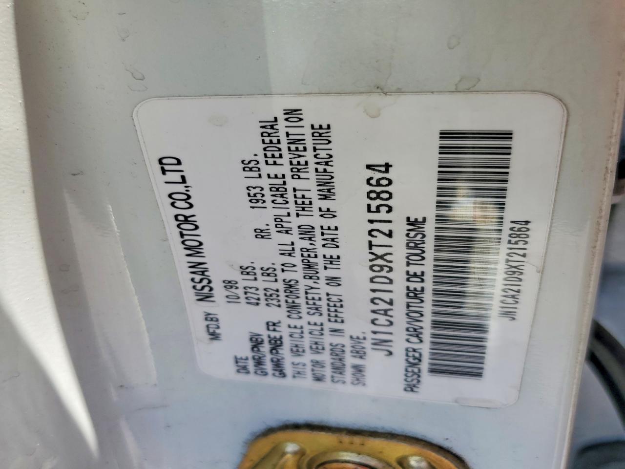 1999 Nissan Maxima Gxe White vin: JN1CA21D9XT215864