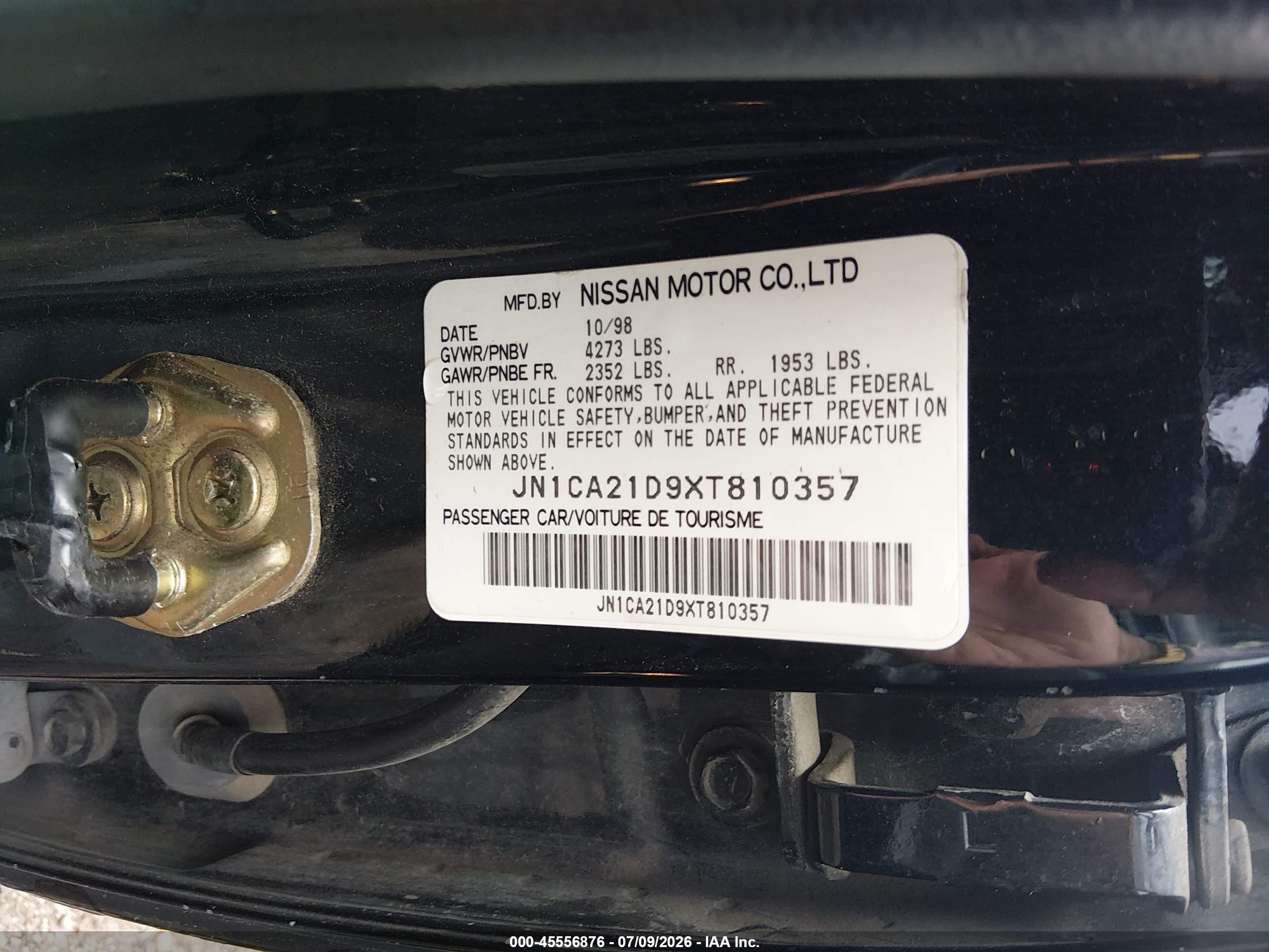 1999 Nissan Maxima Gle/gxe/se/se-l Black vin: JN1CA21D9XT810357