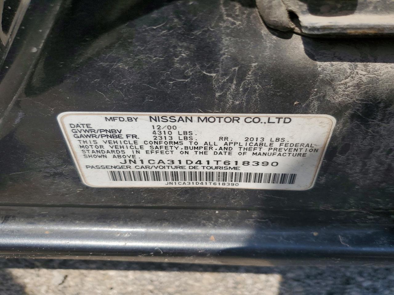 2001 Nissan Maxima Gxe Gray vin: JN1CA31D41T618390