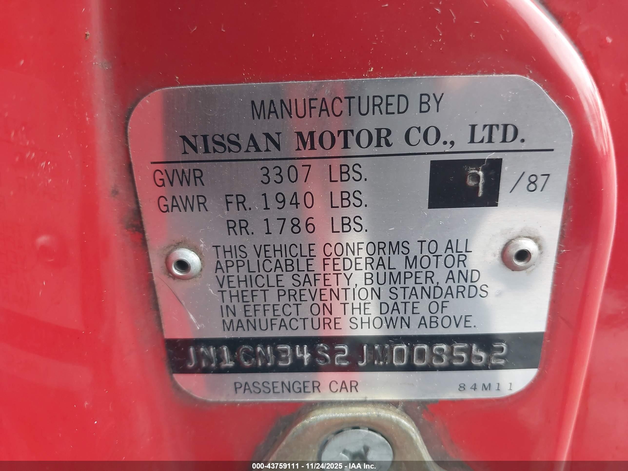 1988 Nissan Pulsar Nx Se Red vin: JN1CN34S2JM008562