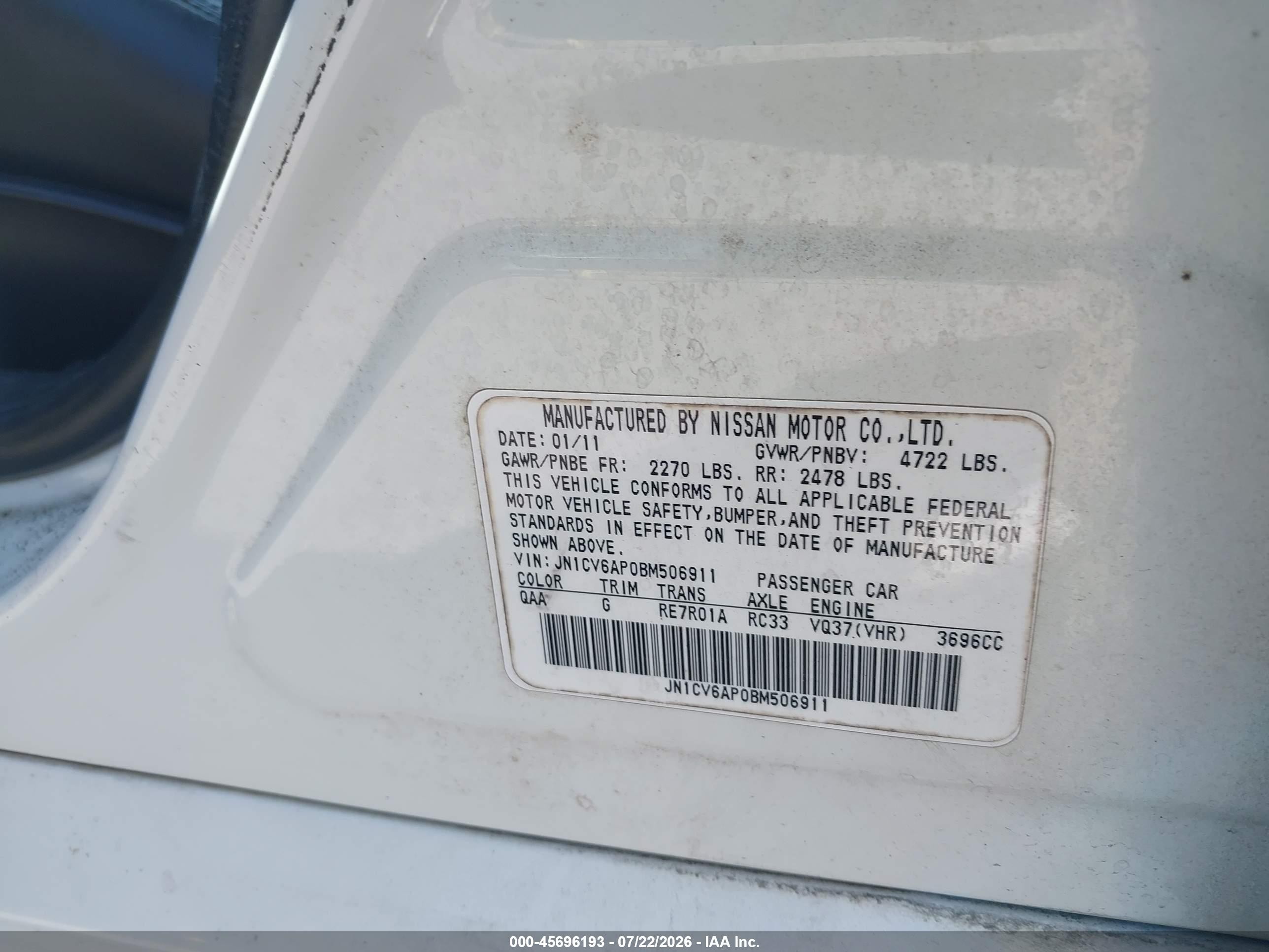 2011 Infiniti G37 Journey White vin: JN1CV6AP0BM506911