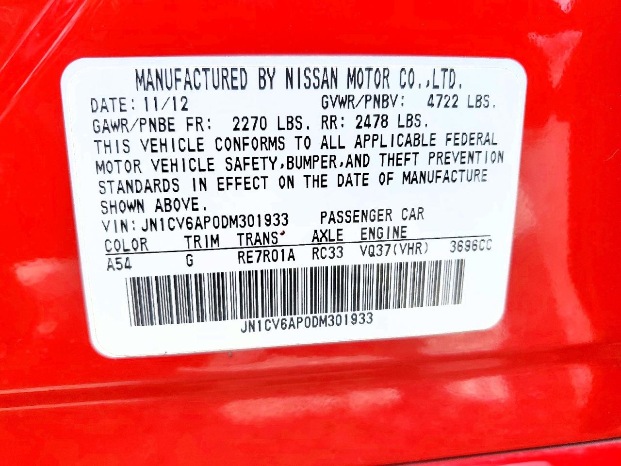2013 Infiniti G37 Sedan Journey Red vin: JN1CV6AP0DM301933