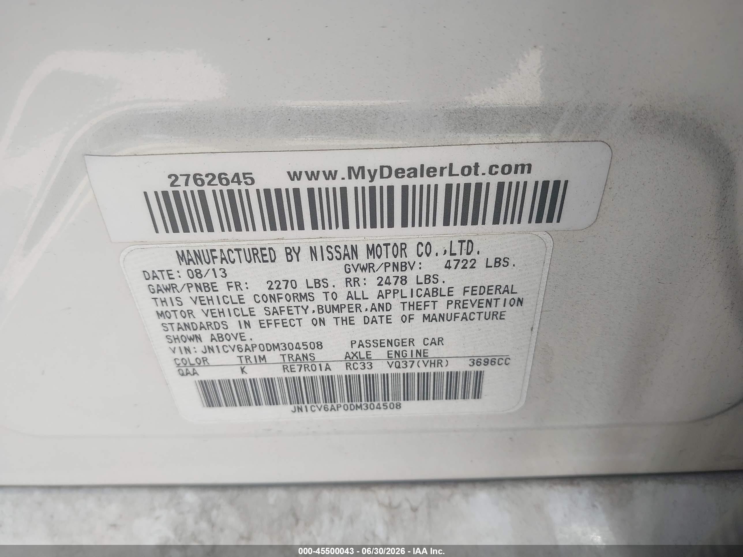 2013 Infiniti G37 Journey White vin: JN1CV6AP0DM304508