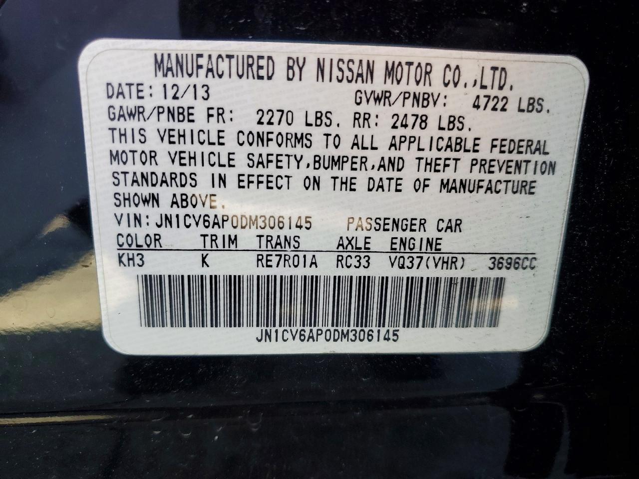 2013 Infiniti G37 Sedan Journey Black vin: JN1CV6AP0DM306145