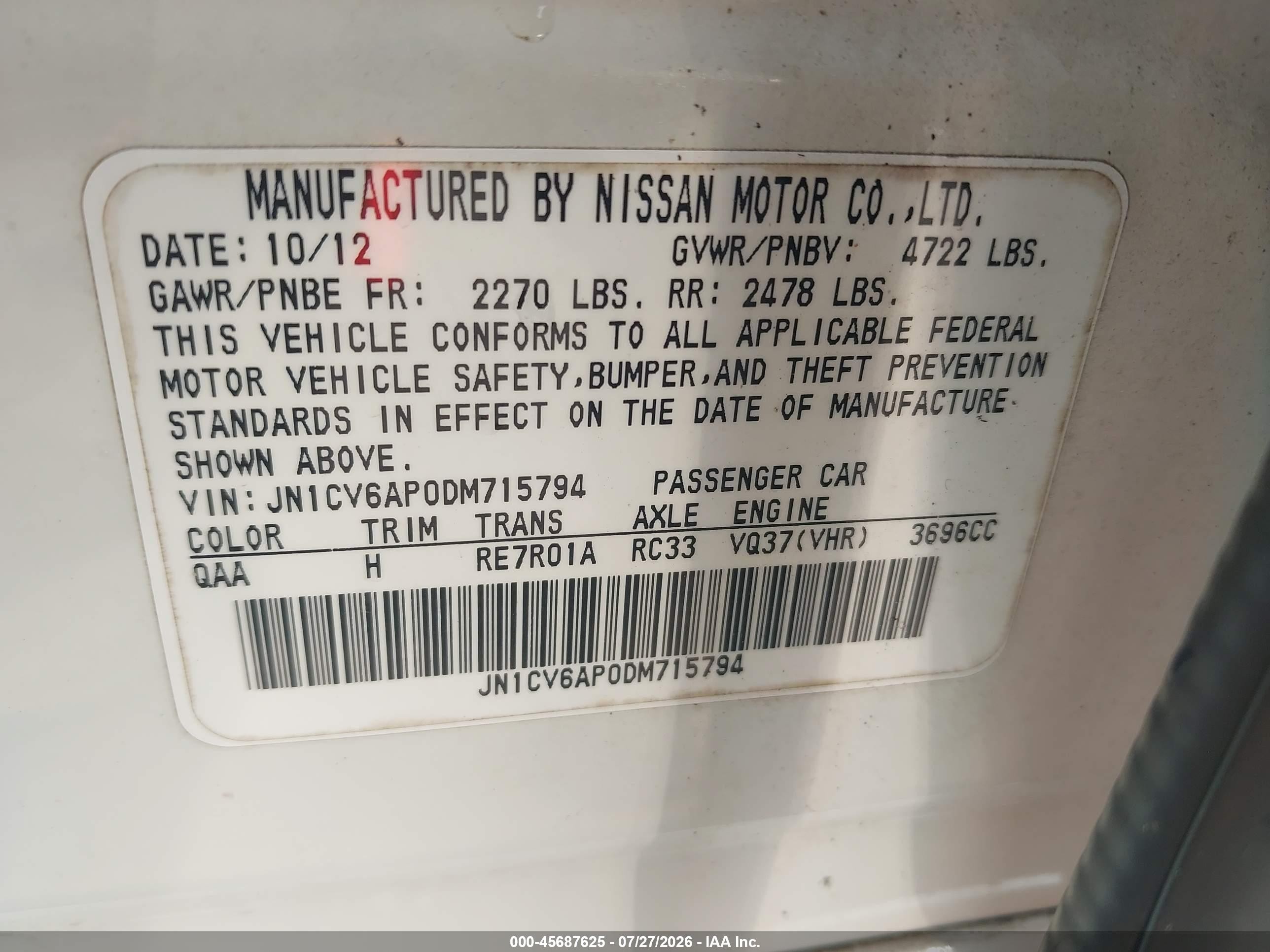 2013 Infiniti G37 Journey White vin: JN1CV6AP0DM715794