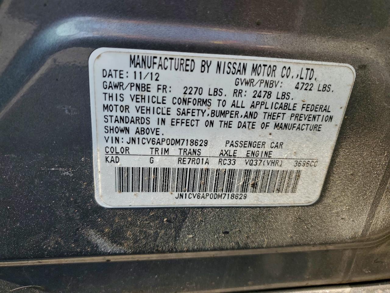 2013 Infiniti G37 Sedan Journey Gray vin: JN1CV6AP0DM718629