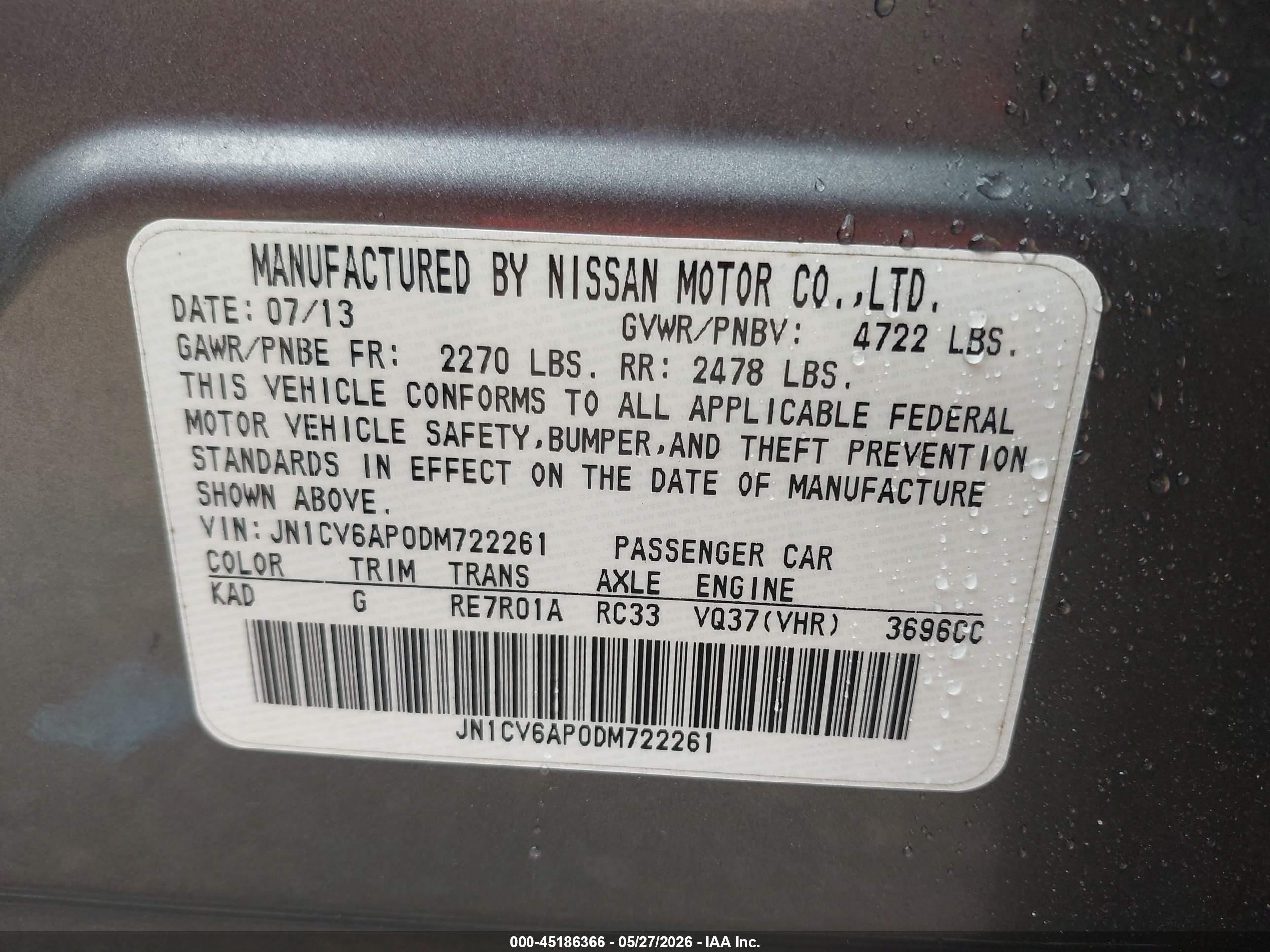 2013 Infiniti G37 Journey Gray vin: JN1CV6AP0DM722261
