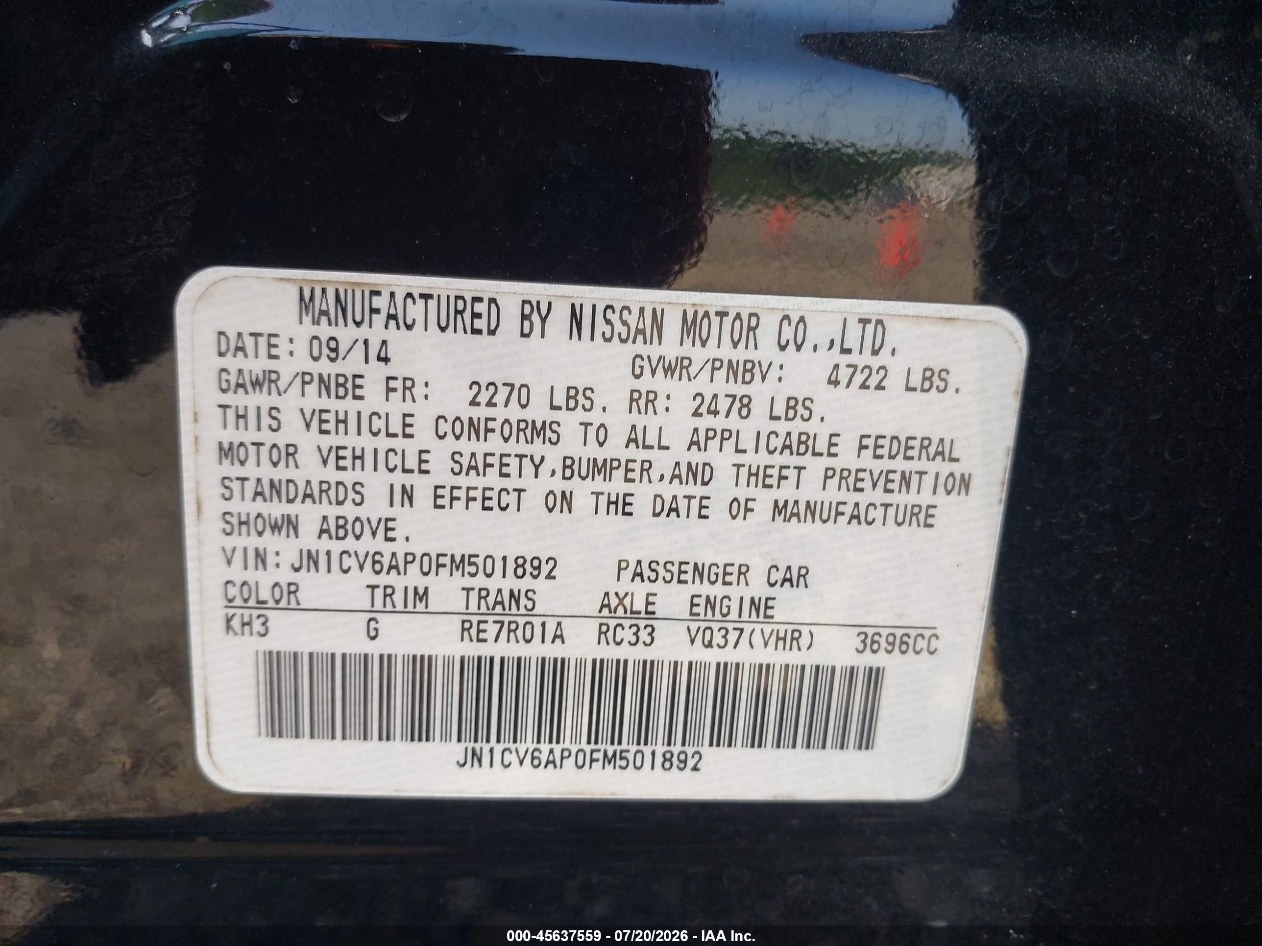 2015 Infiniti Q40   Black vin: JN1CV6AP0FM501892