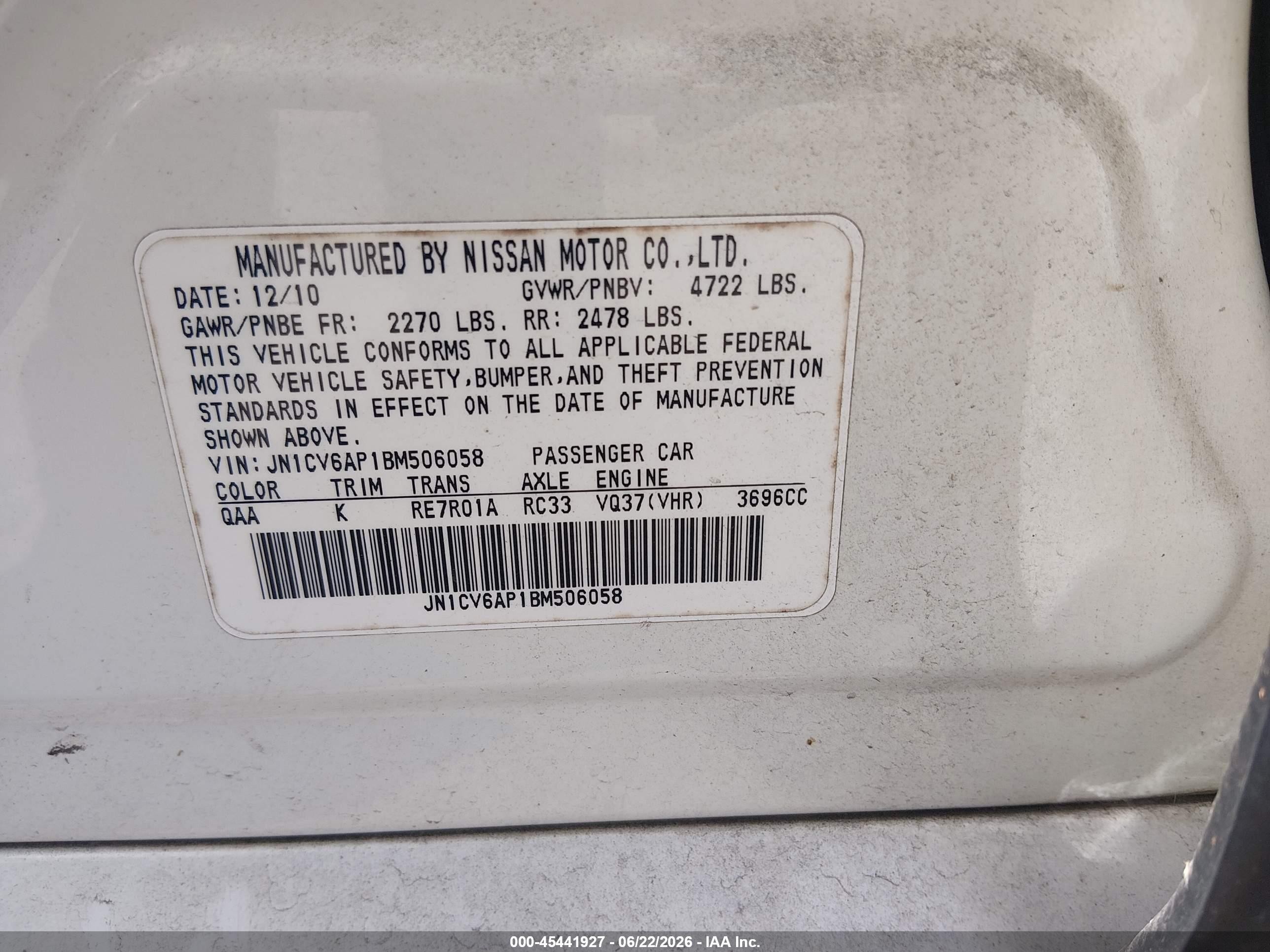 2011 Infiniti G37 Journey White vin: JN1CV6AP1BM506058