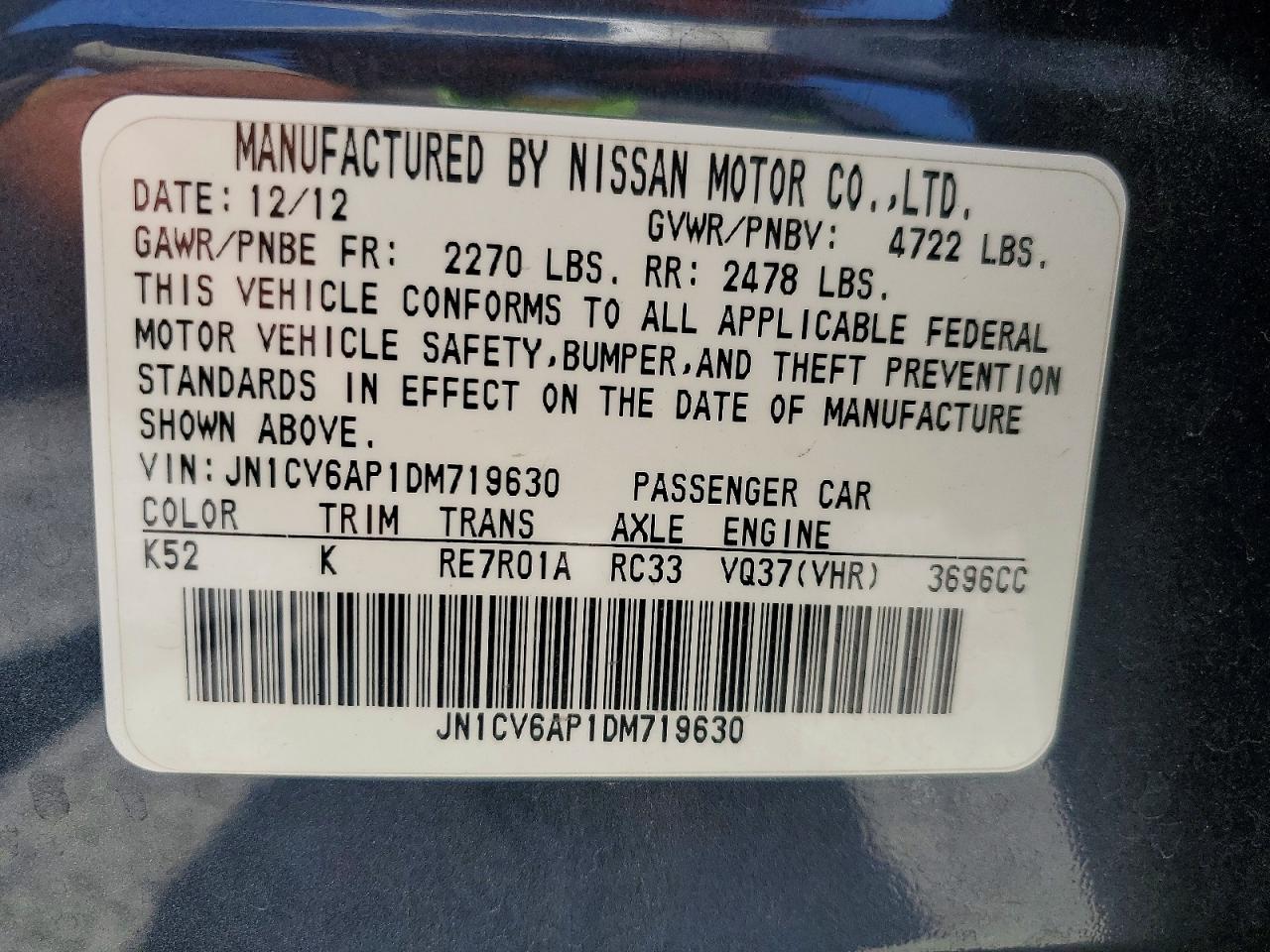 2013 Infiniti G37 Sedan Journey Gray vin: JN1CV6AP1DM719630