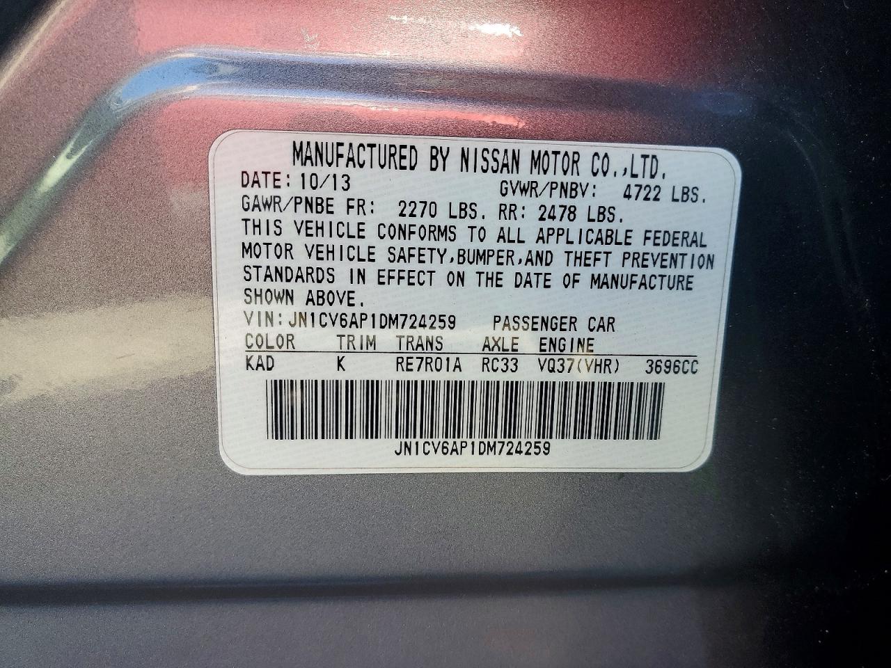 2013 Infiniti G37 Sedan Journey Gray vin: JN1CV6AP1DM724259